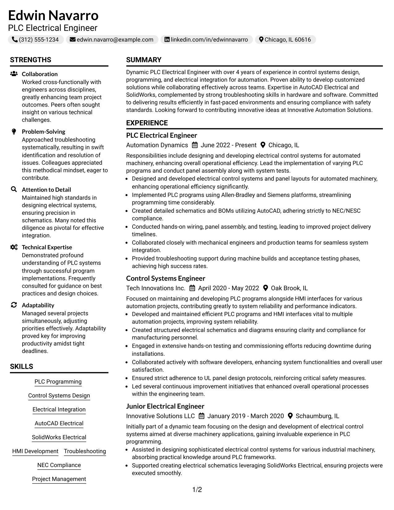 Resume Example Page 1