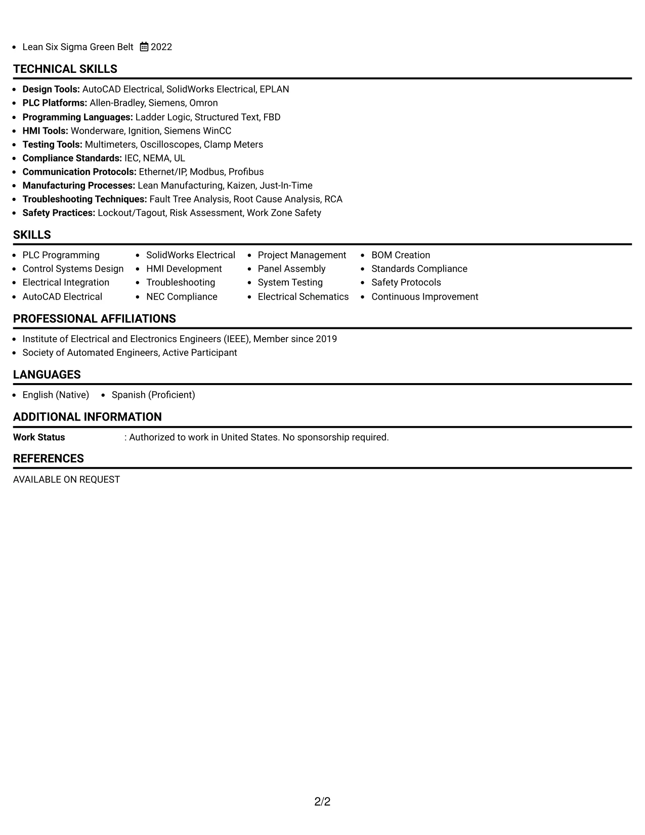Resume Example Page 2