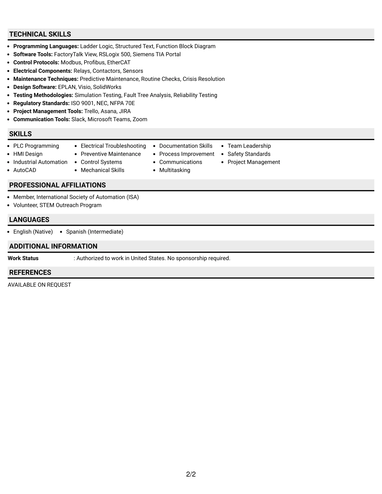 Resume Example Page 2