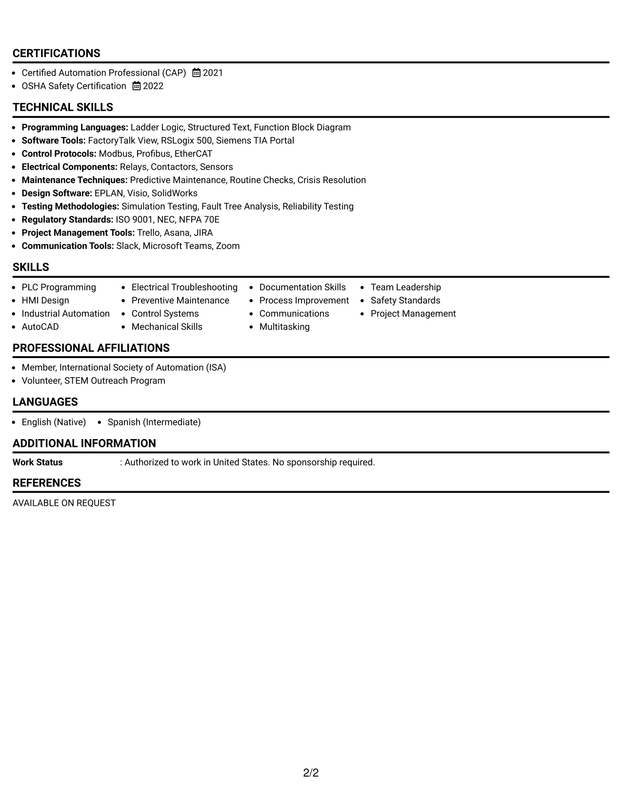 Resume Example Page 2