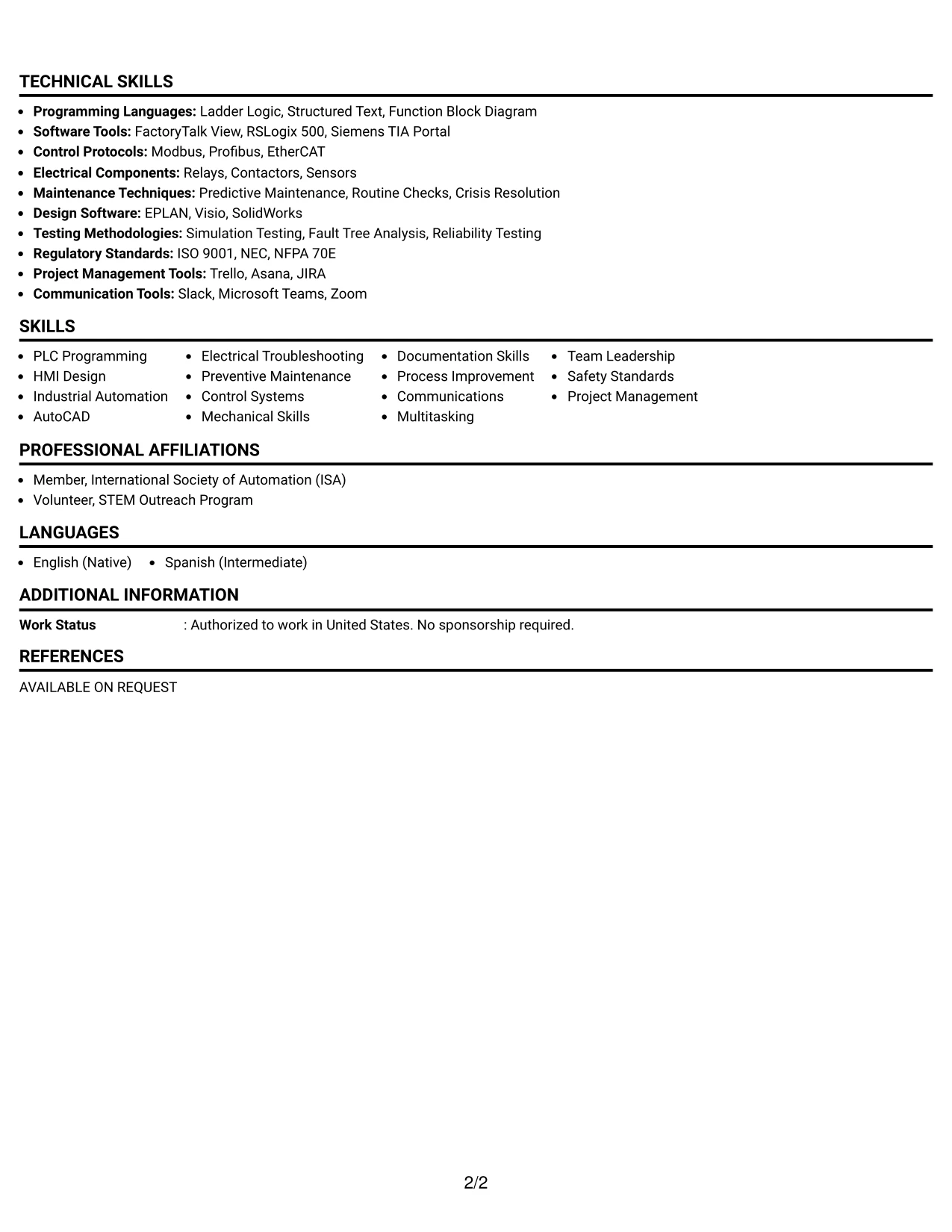 Resume Example Page 2