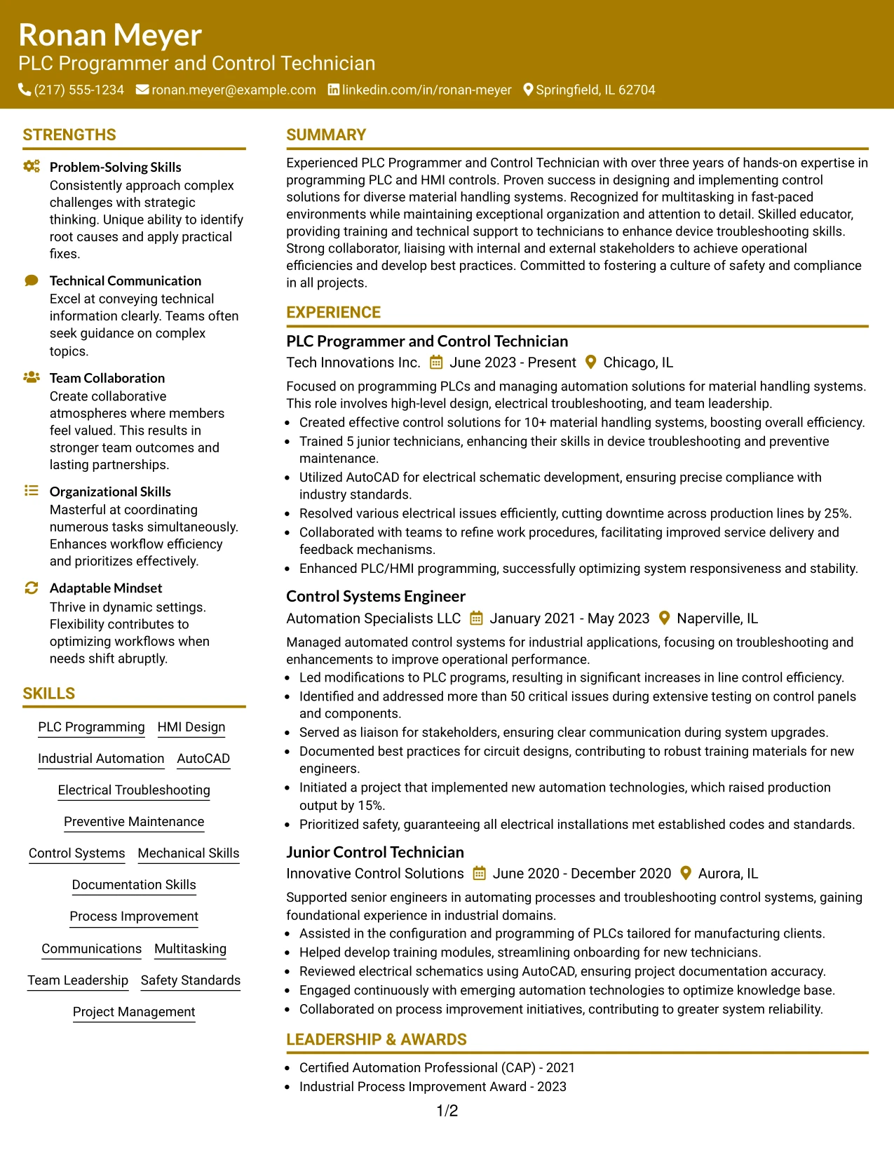 Resume Example Page 1