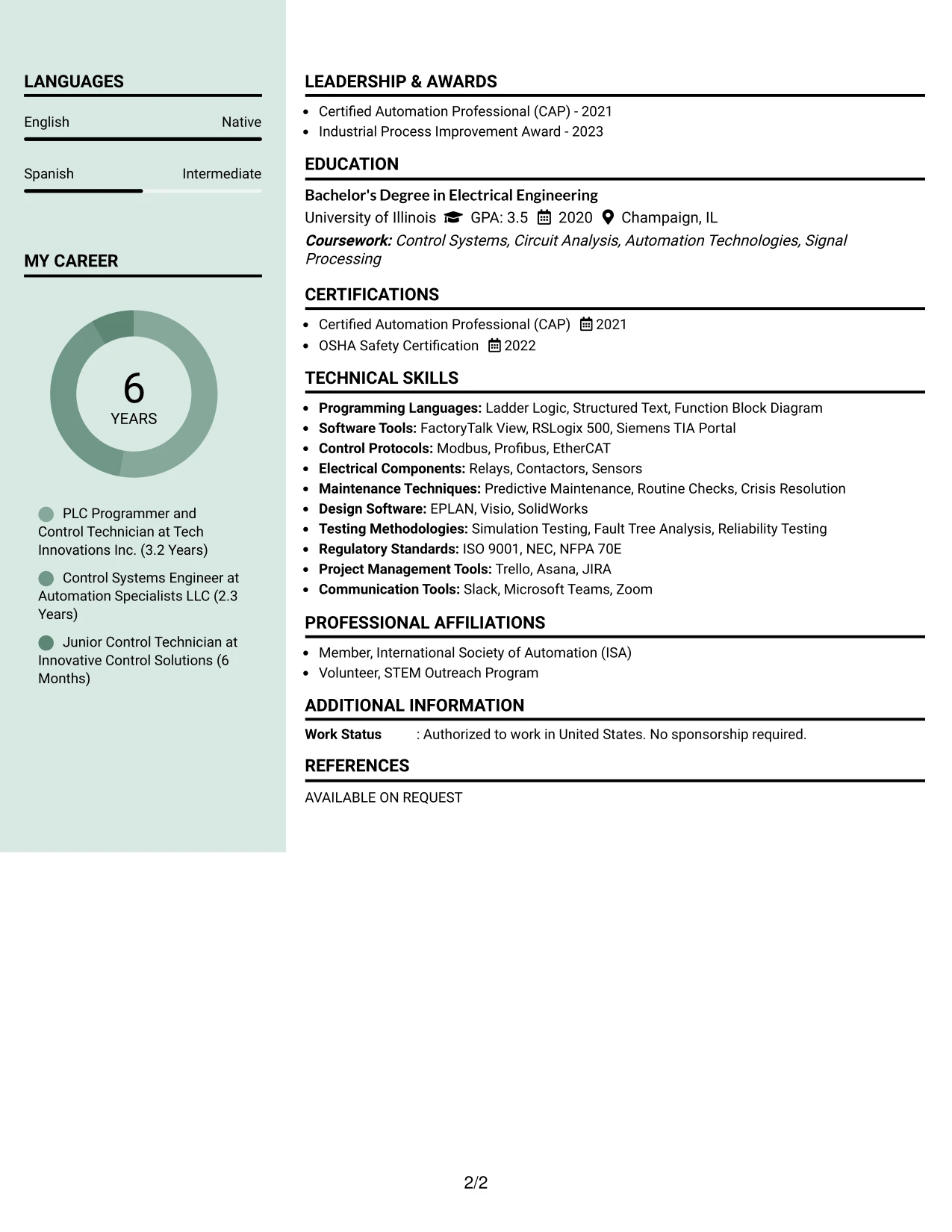 Resume Example Page 2