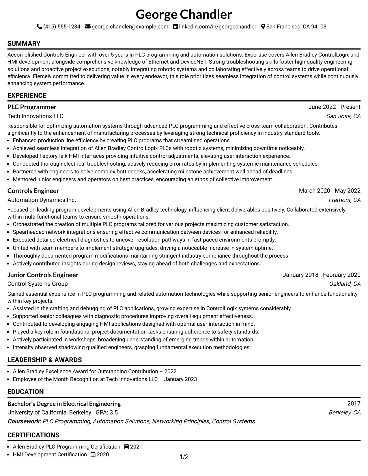Resume Example Page 1