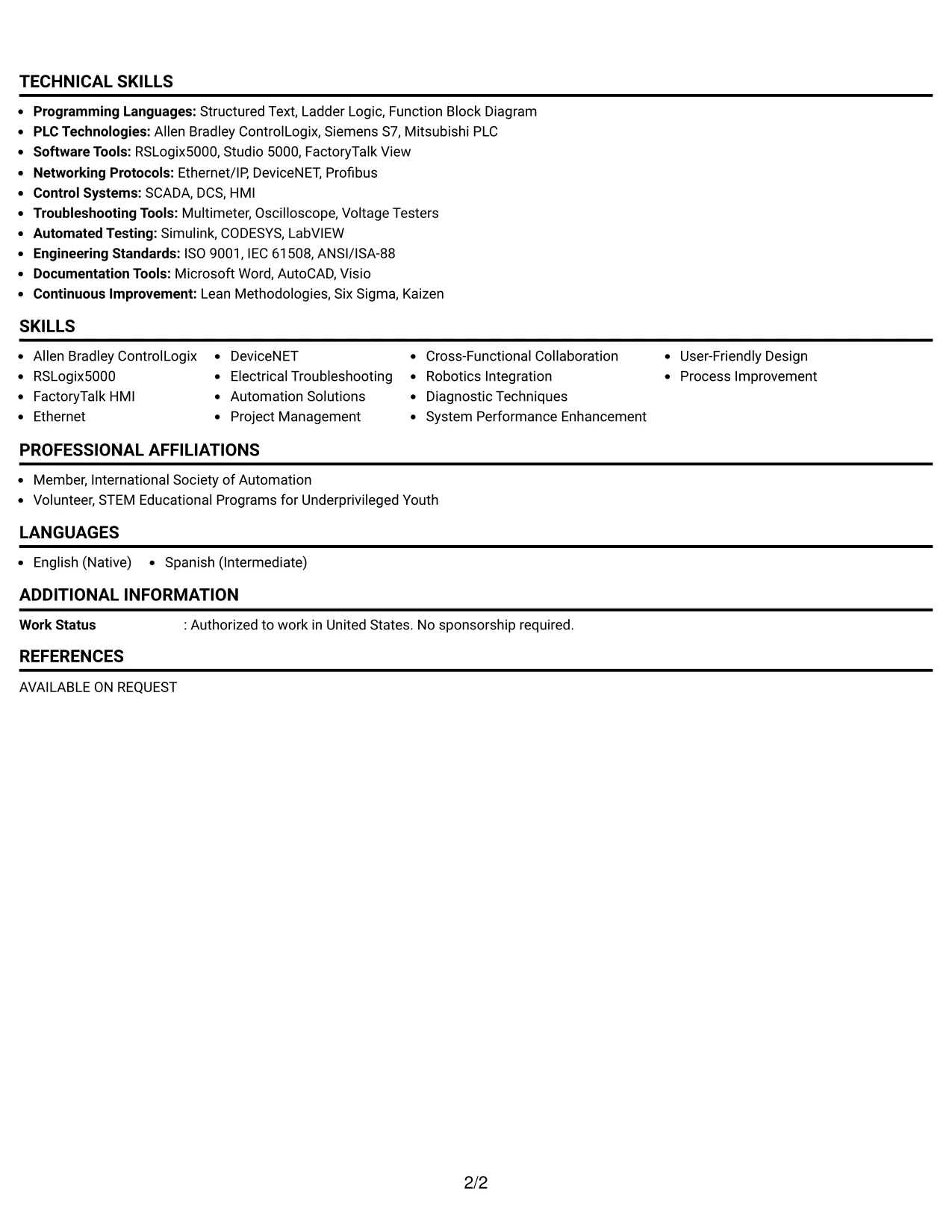 Resume Example Page 2