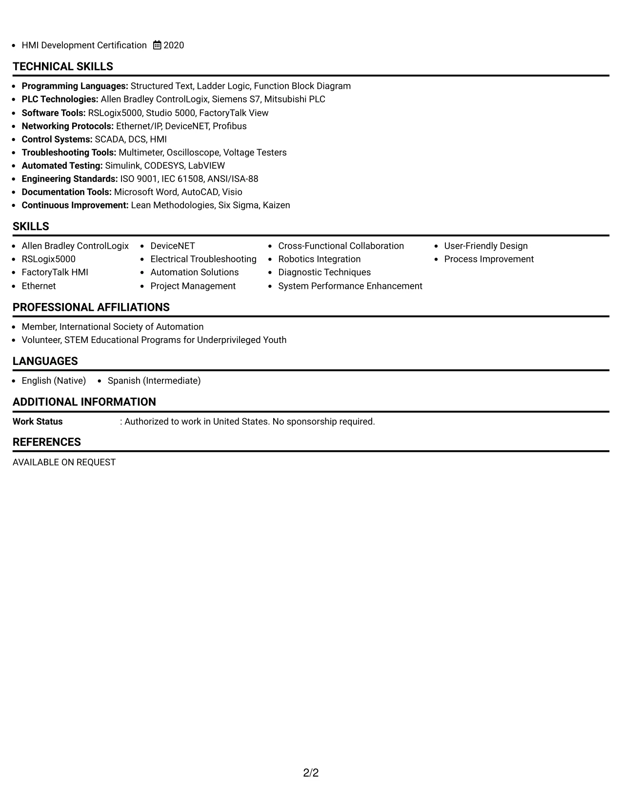 Resume Example Page 2