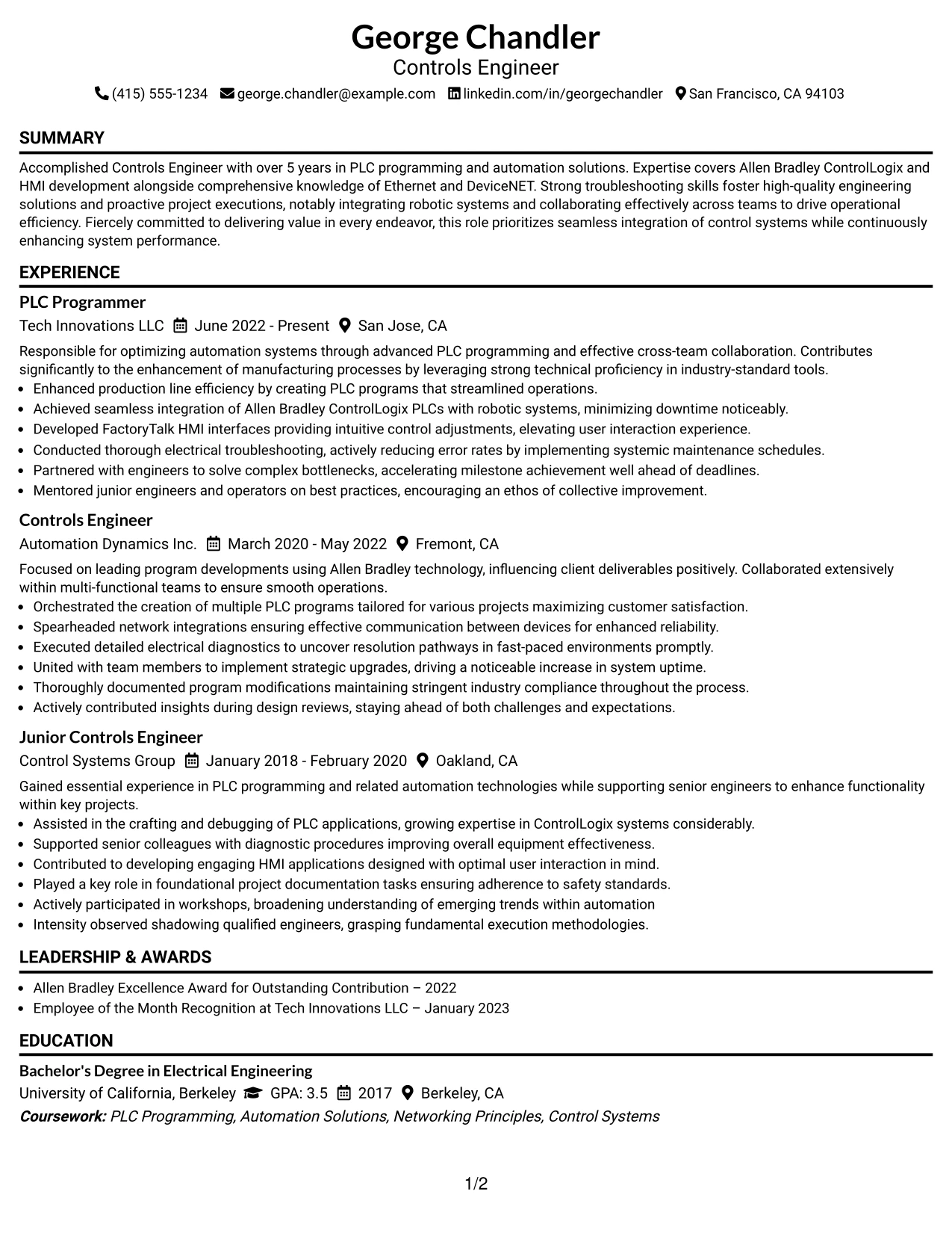 Resume Example Page 1