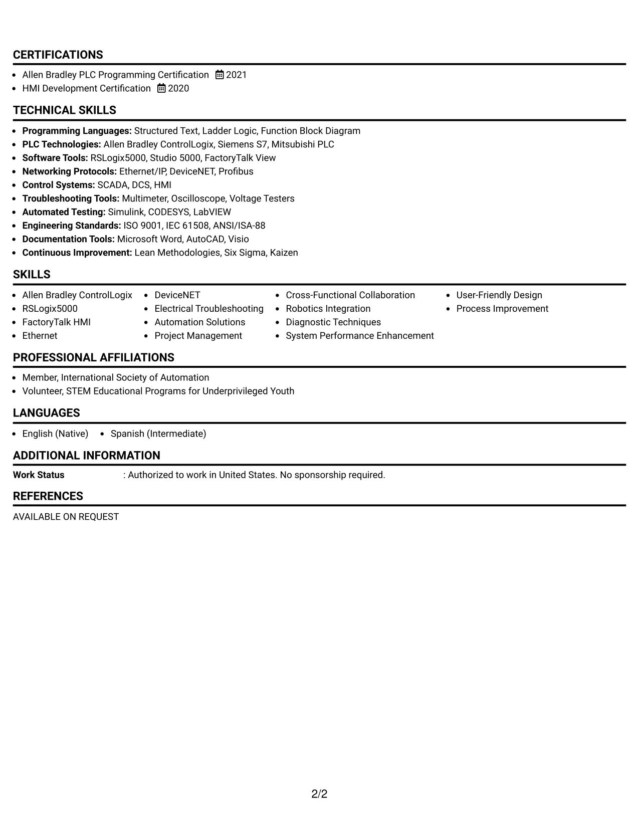 Resume Example Page 2
