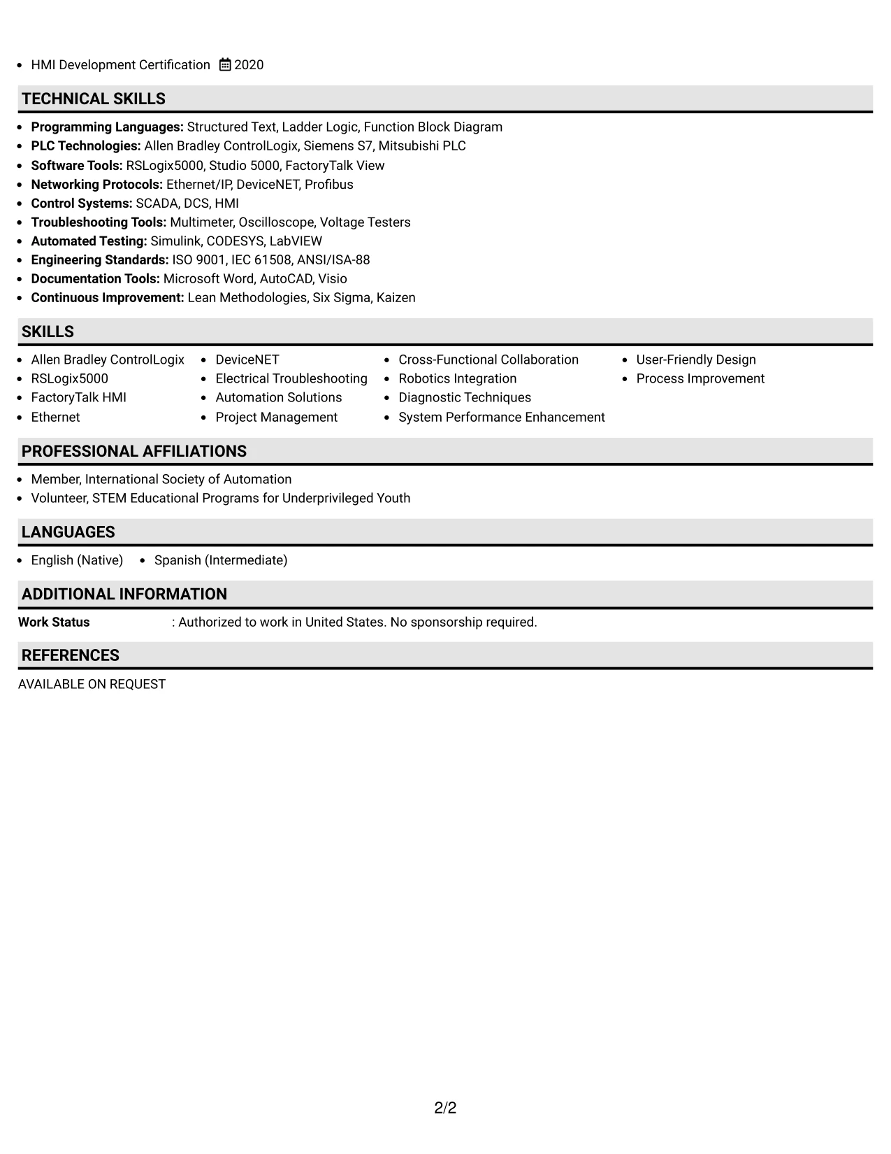 Resume Example Page 2