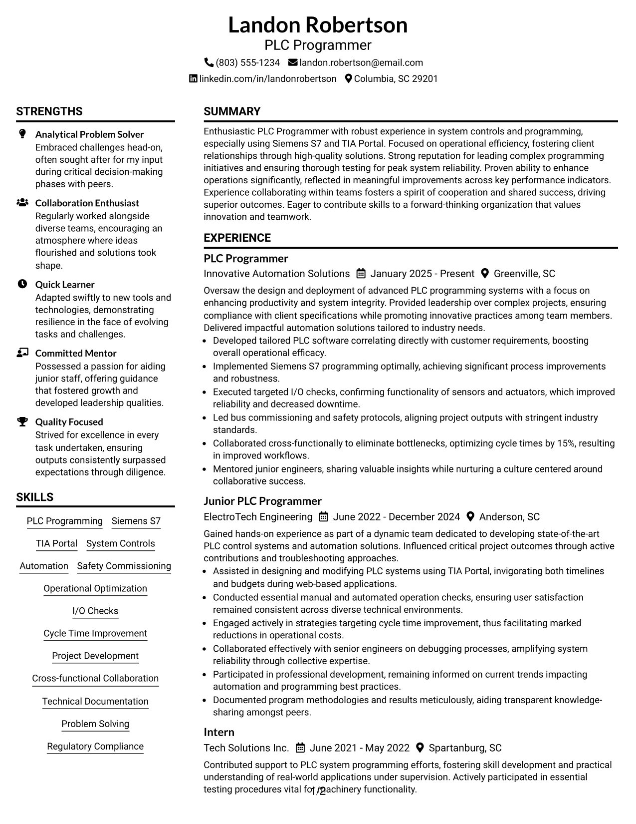 Resume Example Page 1