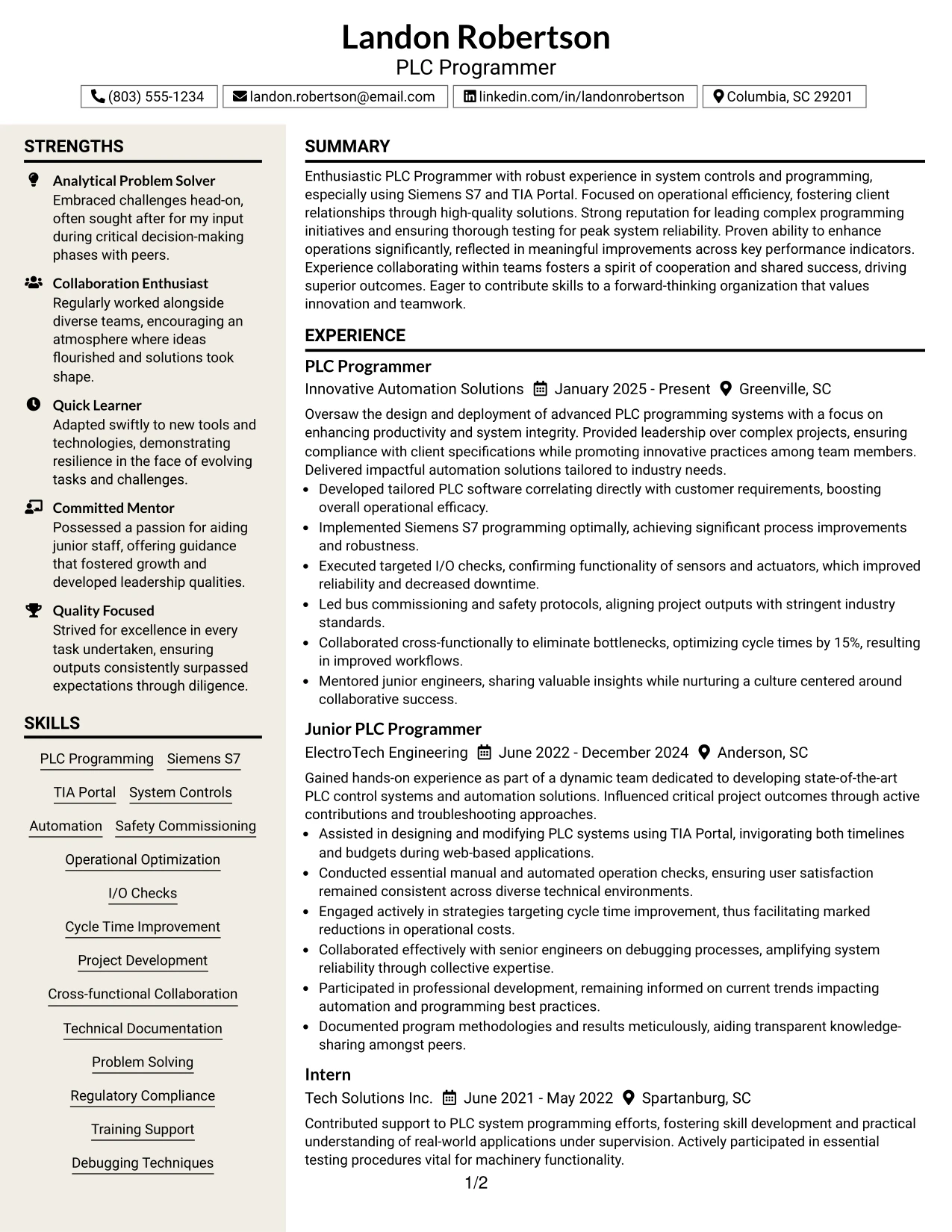Resume Example Page 1