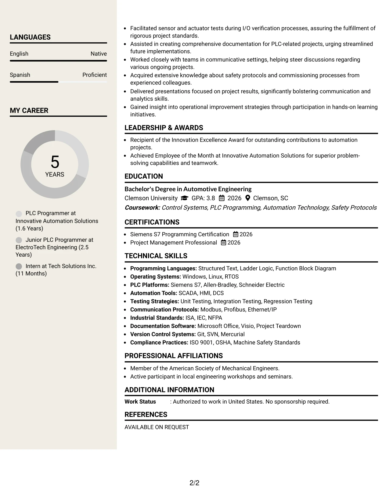 Resume Example Page 2