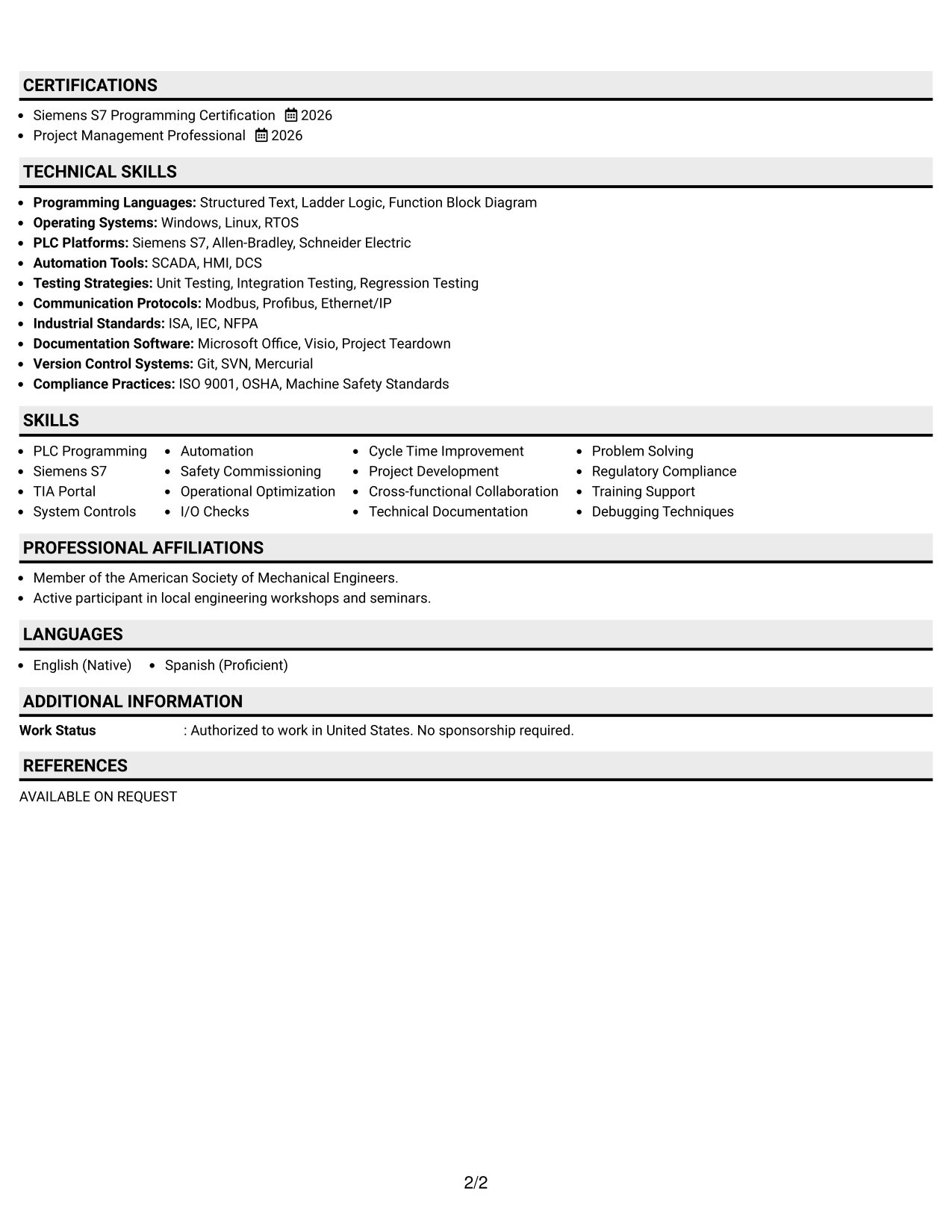 Resume Example Page 2