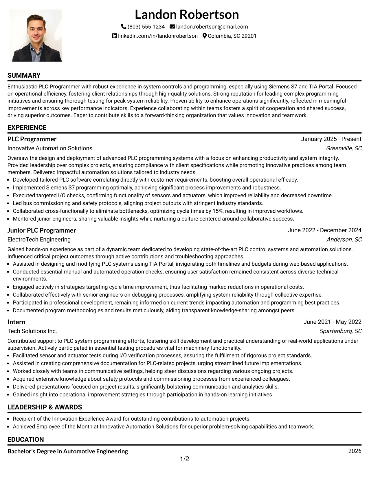Resume Example Page 1