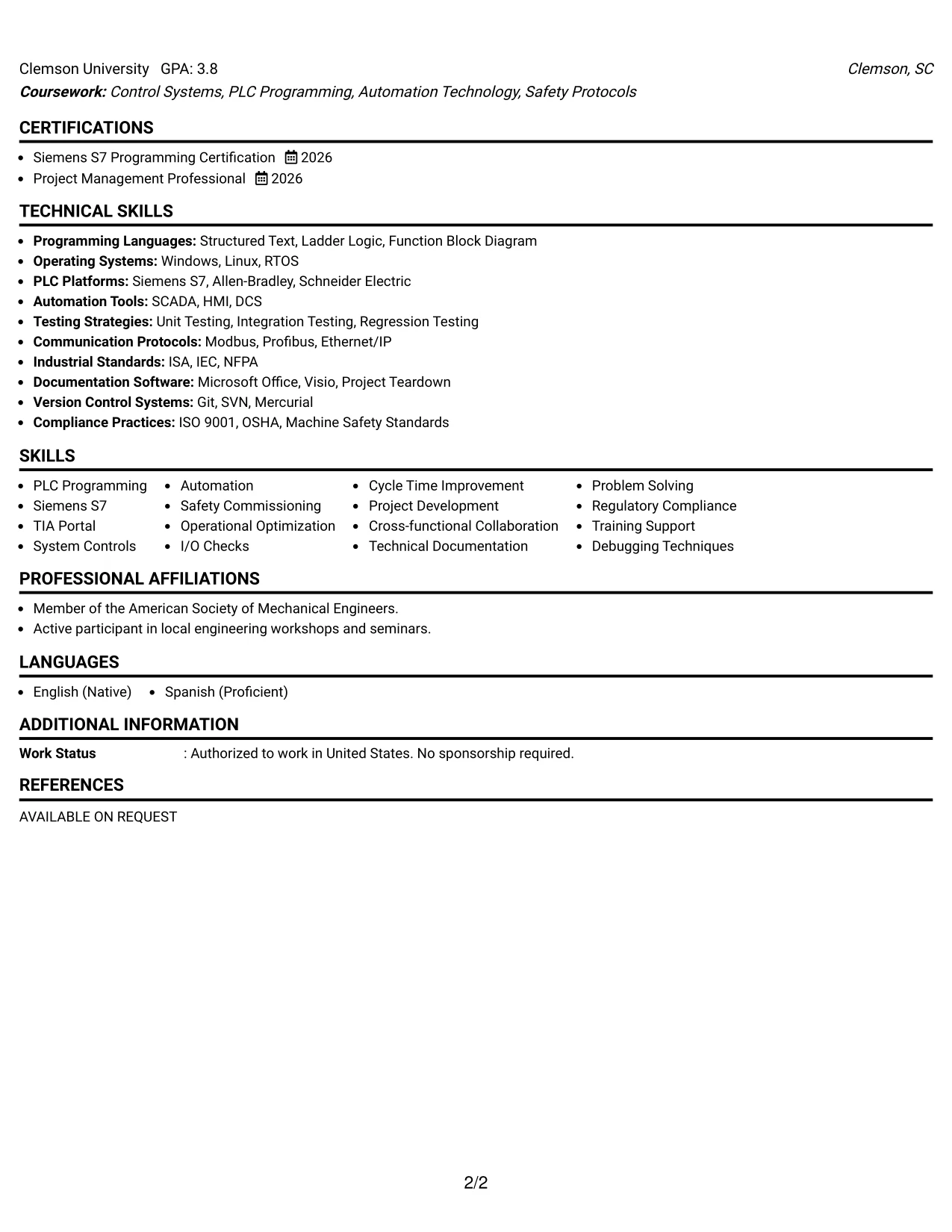 Resume Example Page 2