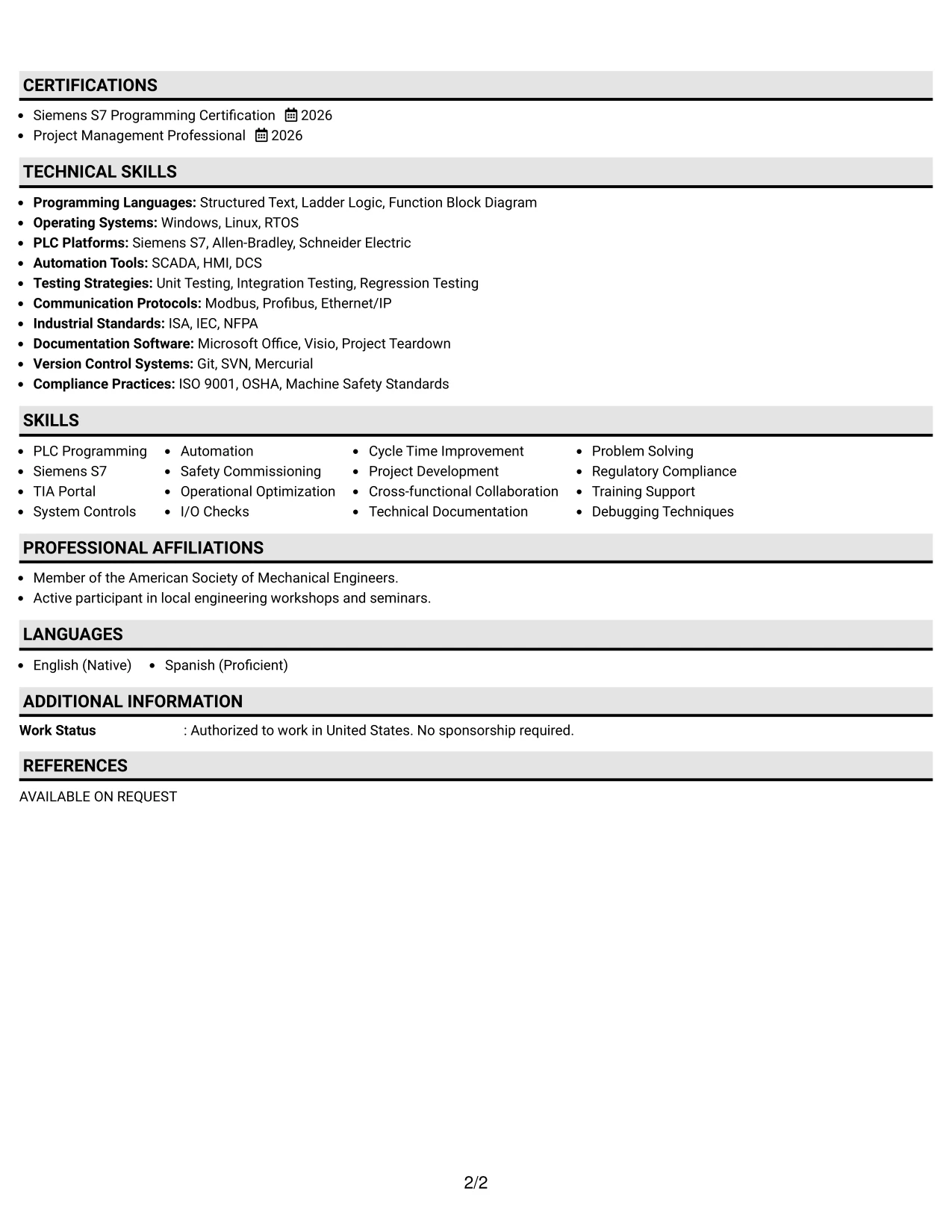 Resume Example Page 2