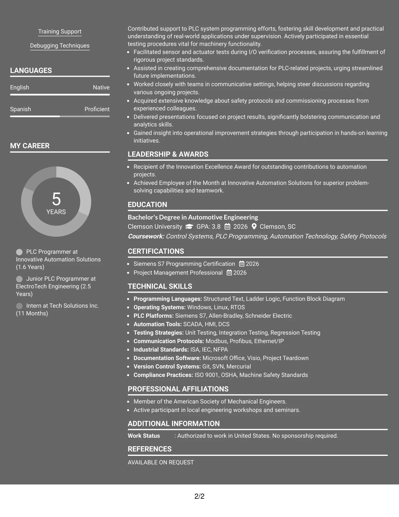 Resume Example Page 2