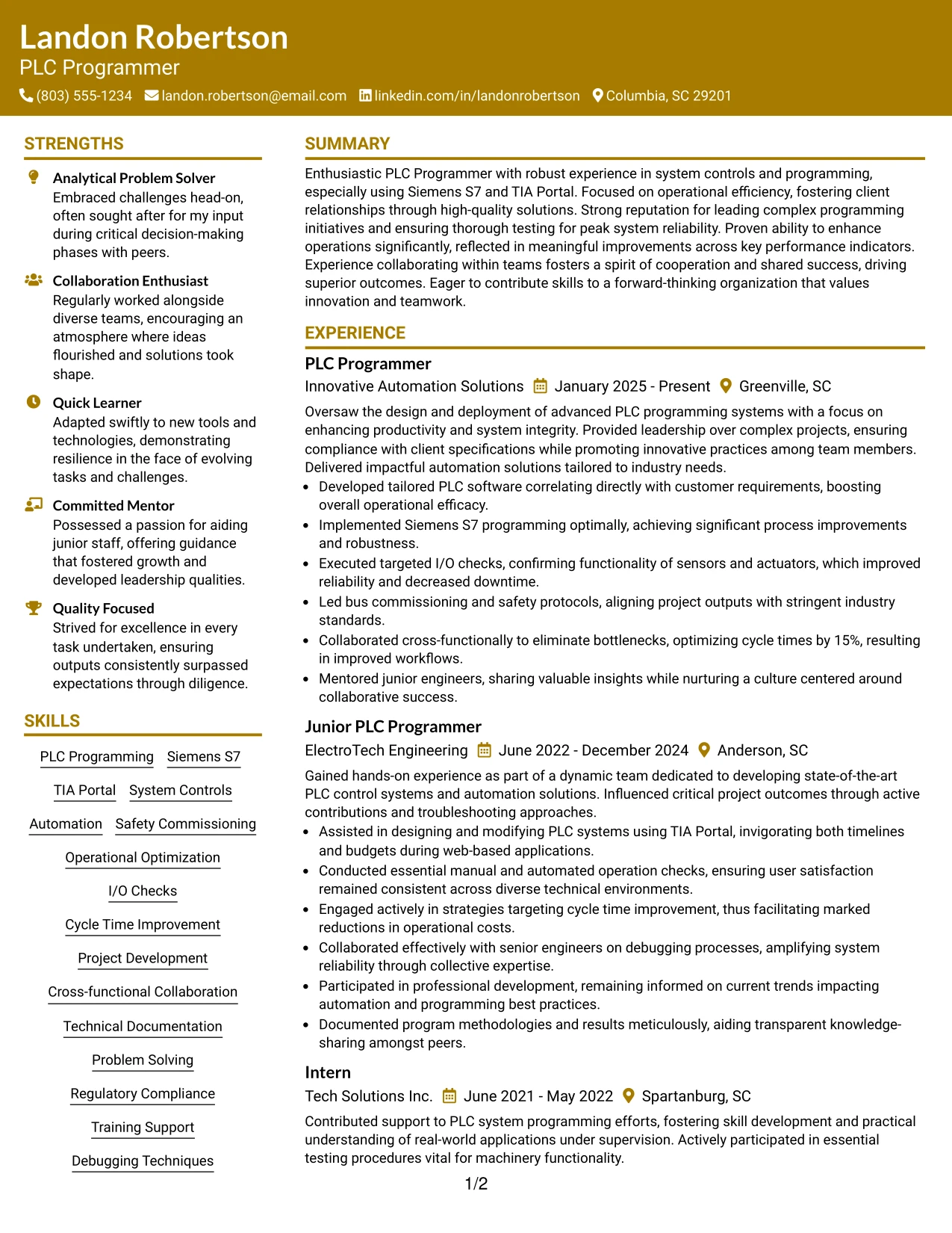 Resume Example Page 1