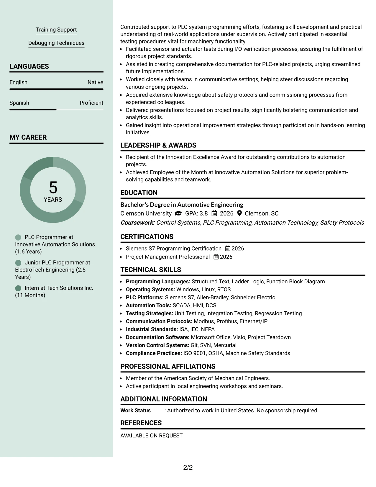 Resume Example Page 2