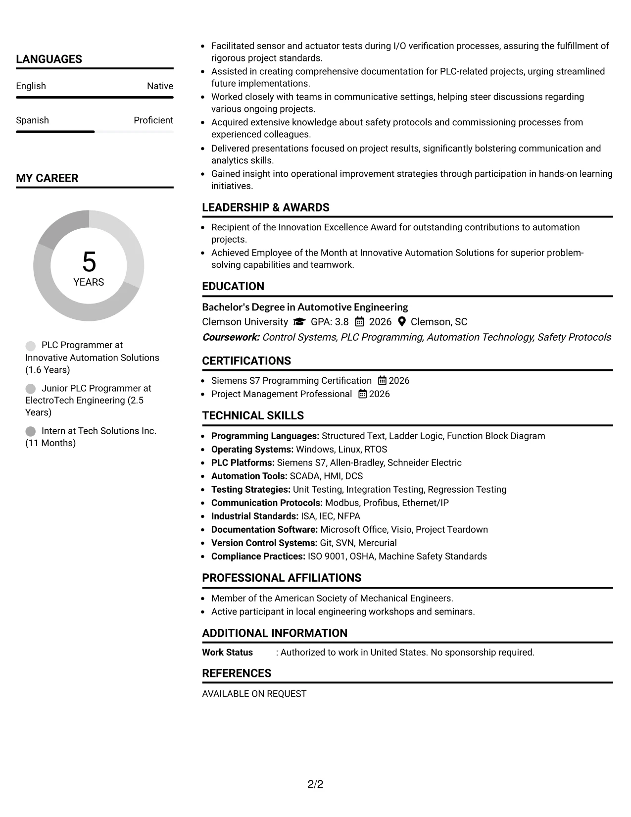 Resume Example Page 2