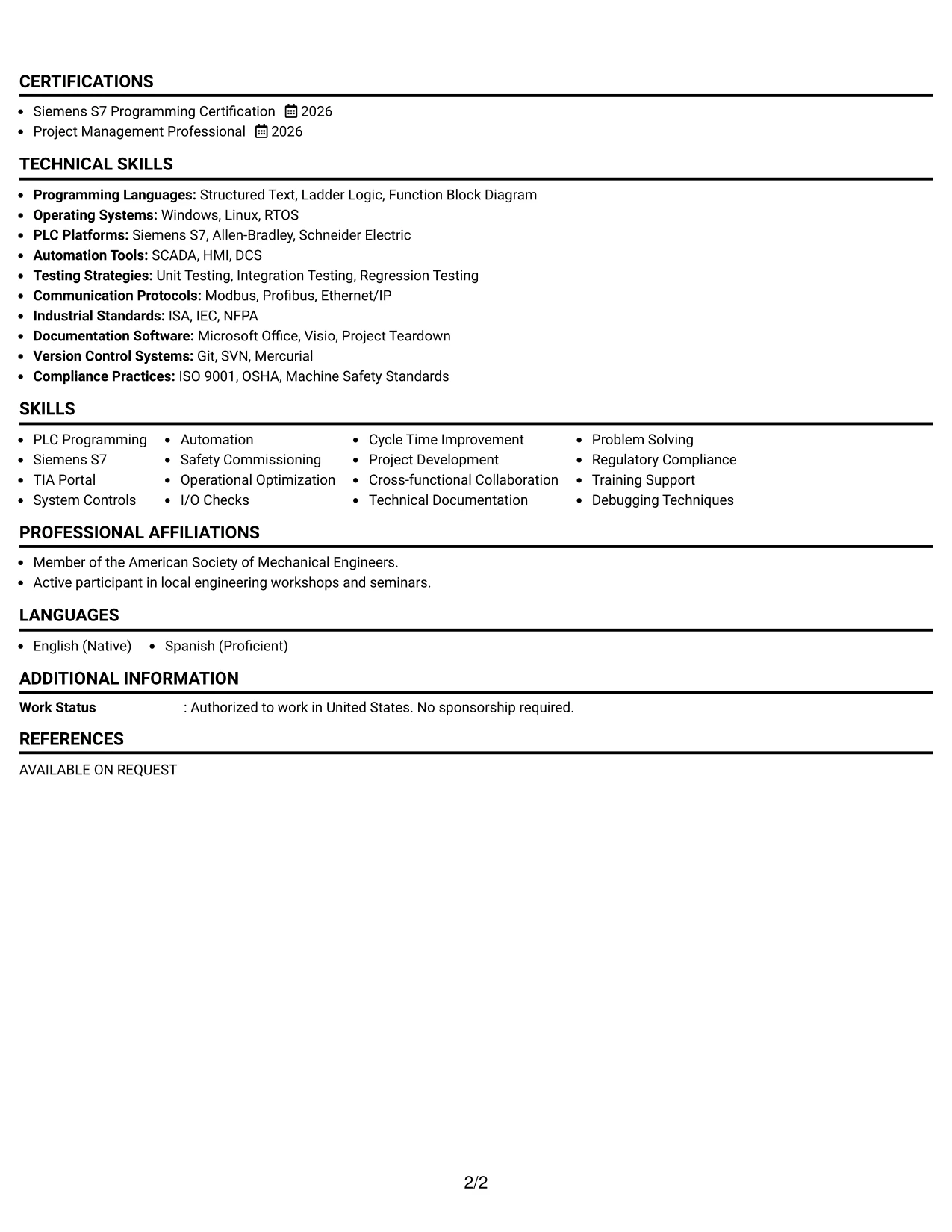Resume Example Page 2