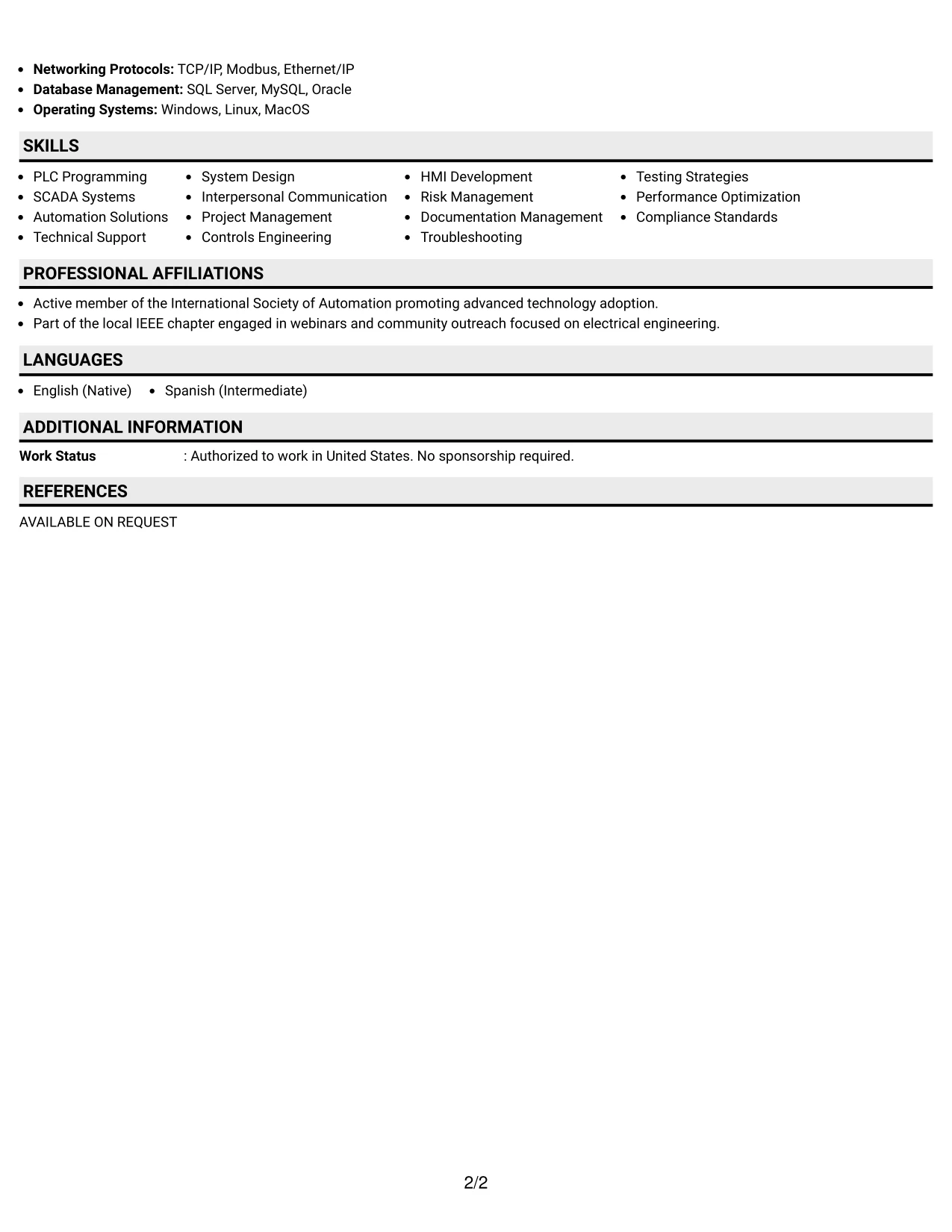 Resume Example Page 2