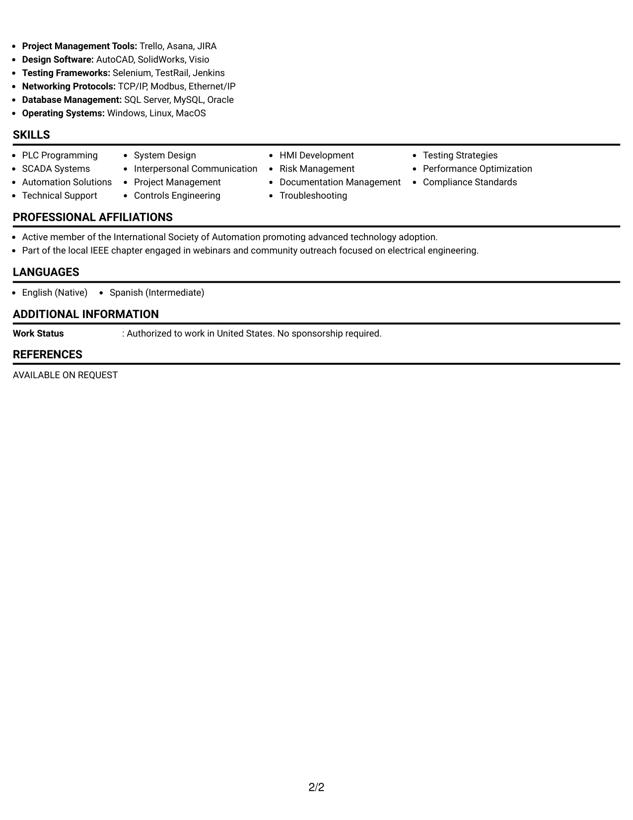 Resume Example Page 2