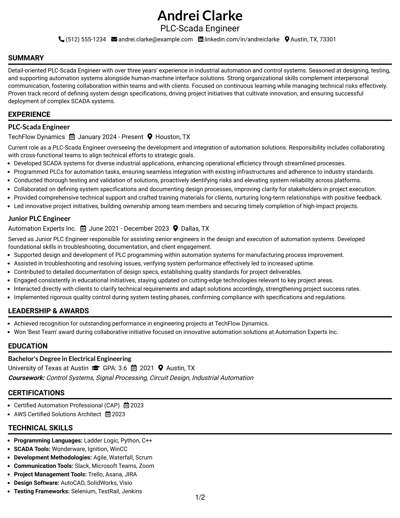 Resume Example Page 1