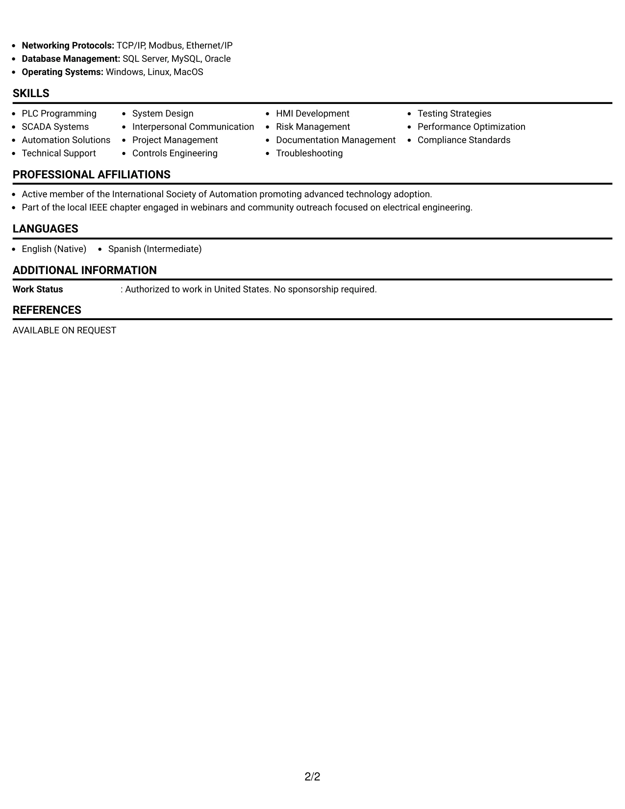 Resume Example Page 2