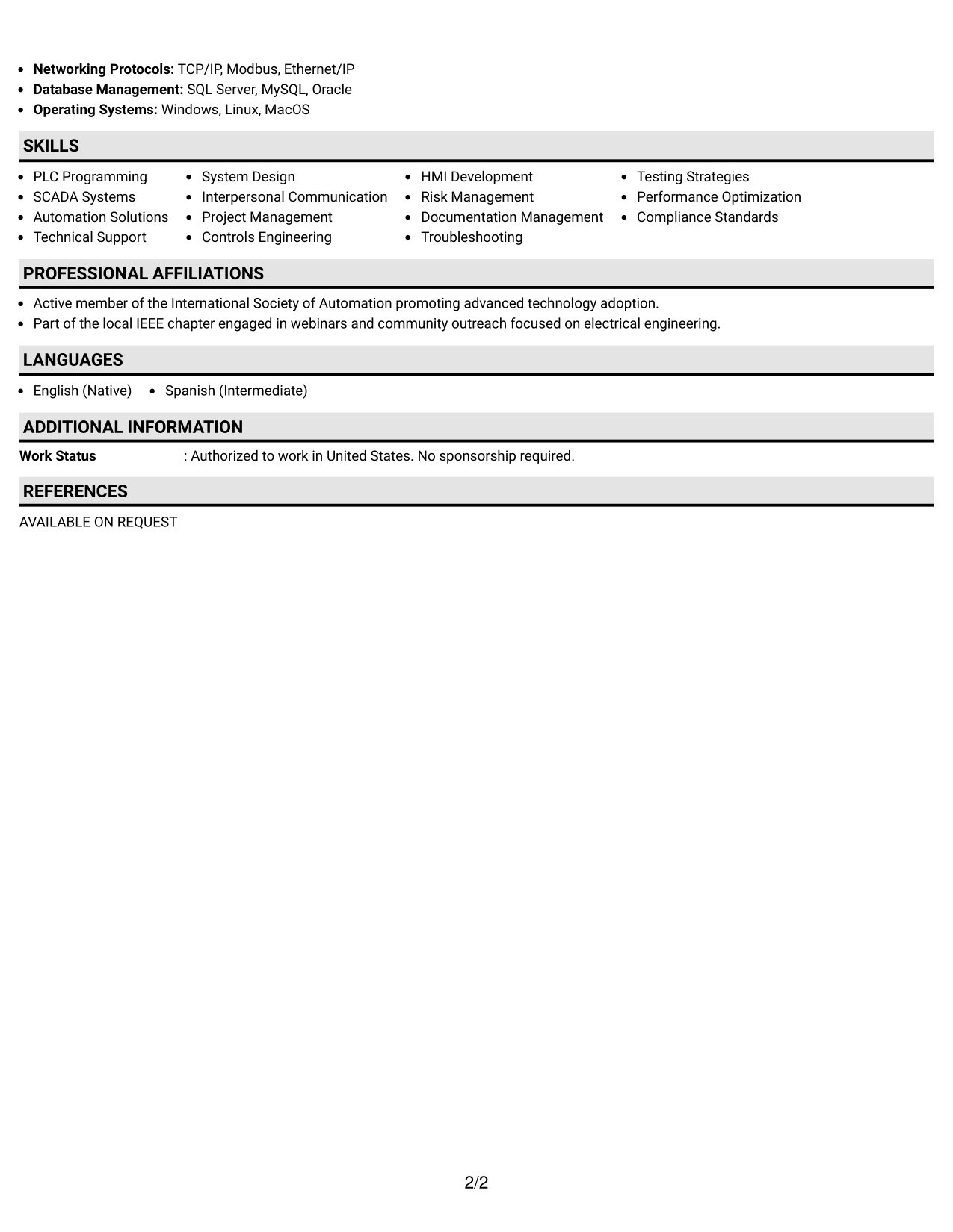 Resume Example Page 2
