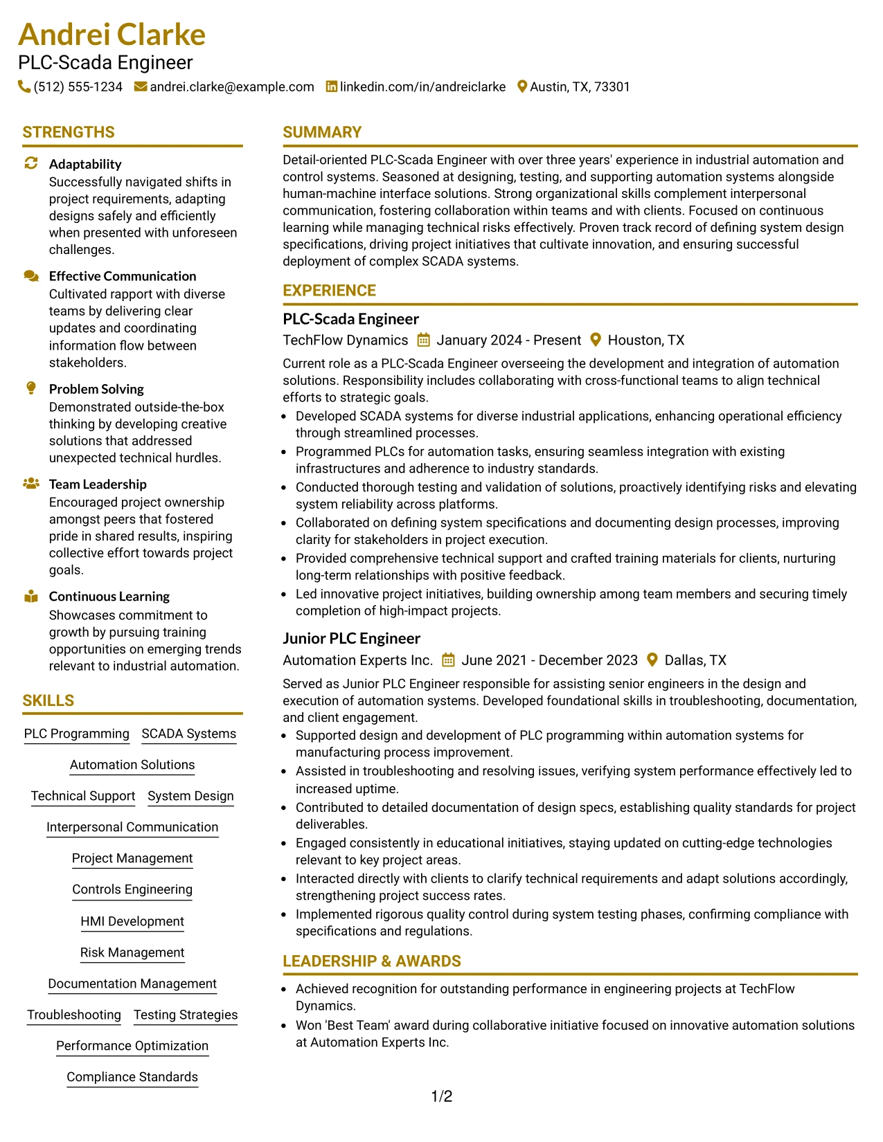 Resume Example Page 1