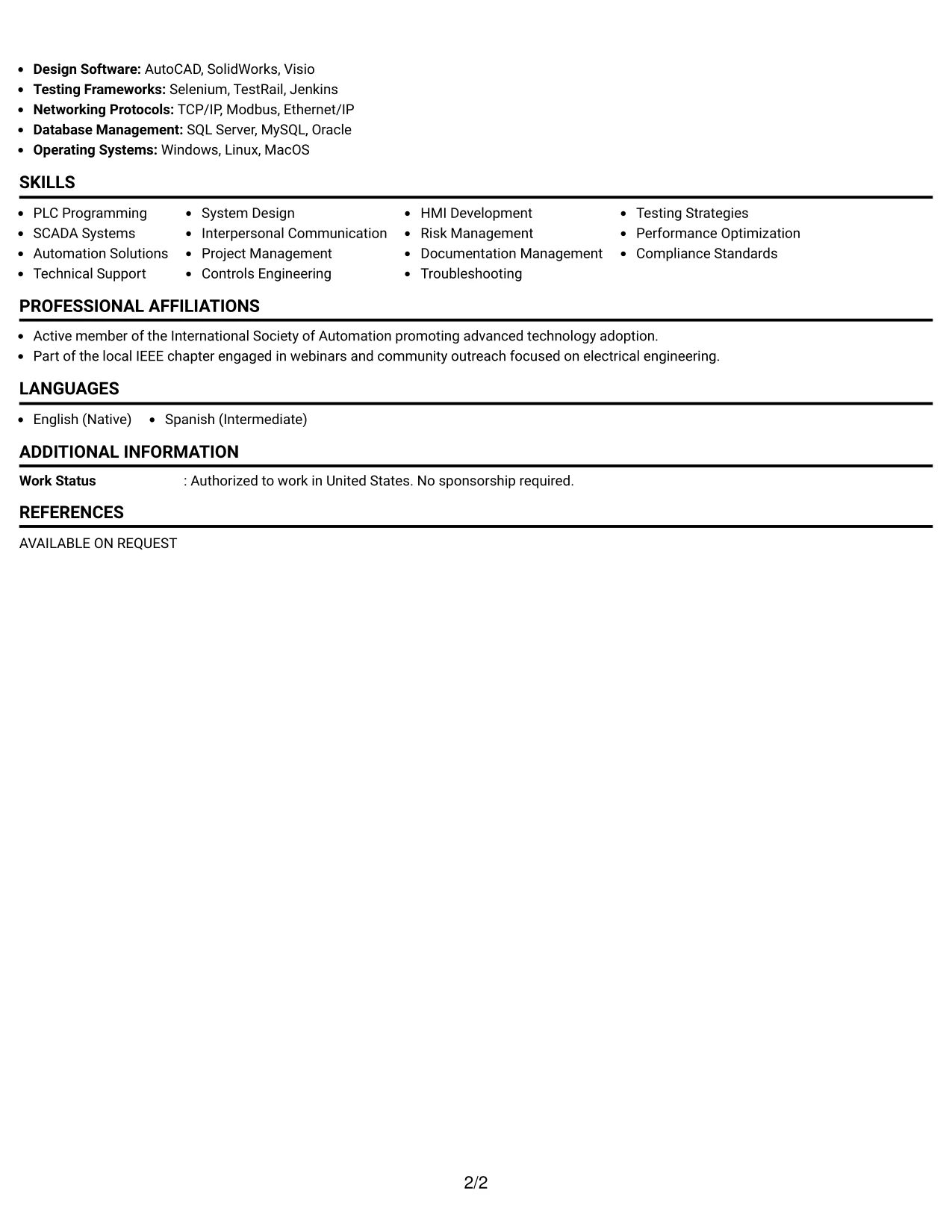 Resume Example Page 2