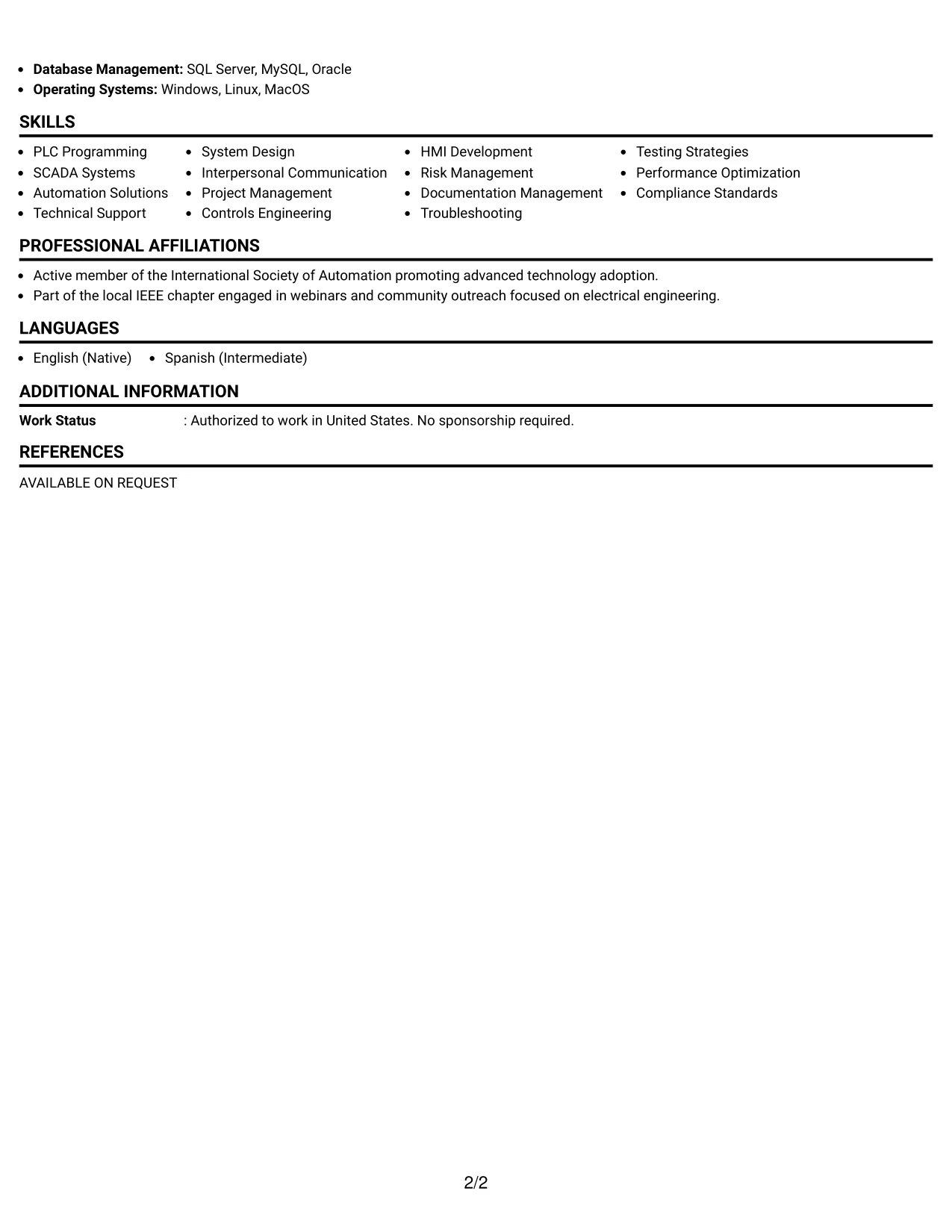 Resume Example Page 2