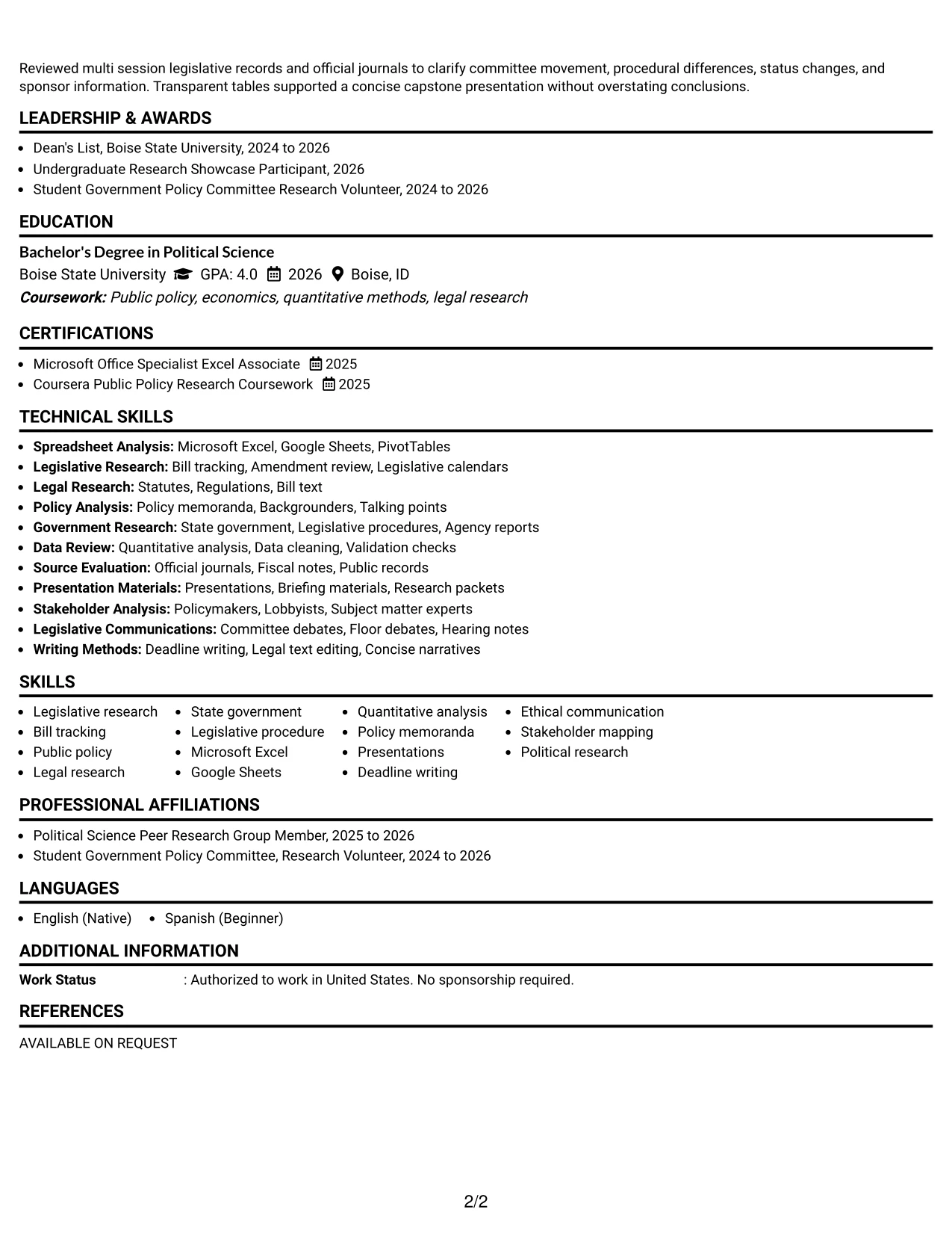 Resume Example Page 2