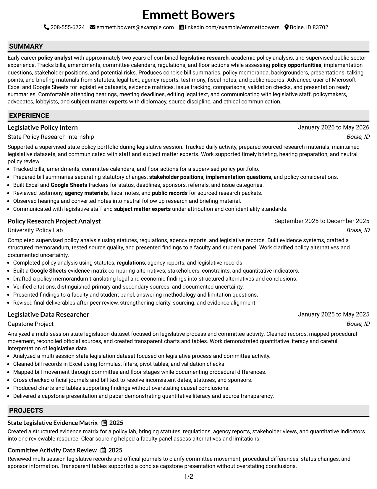 Resume Example Page 1