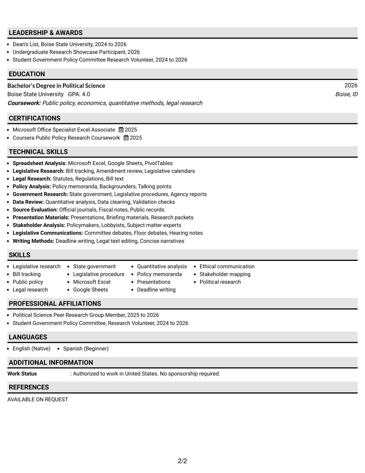 Resume Example Page 2