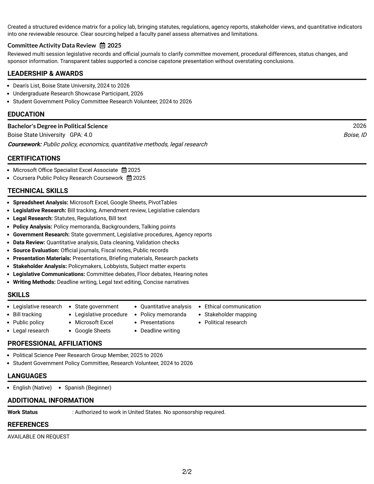 Resume Example Page 2