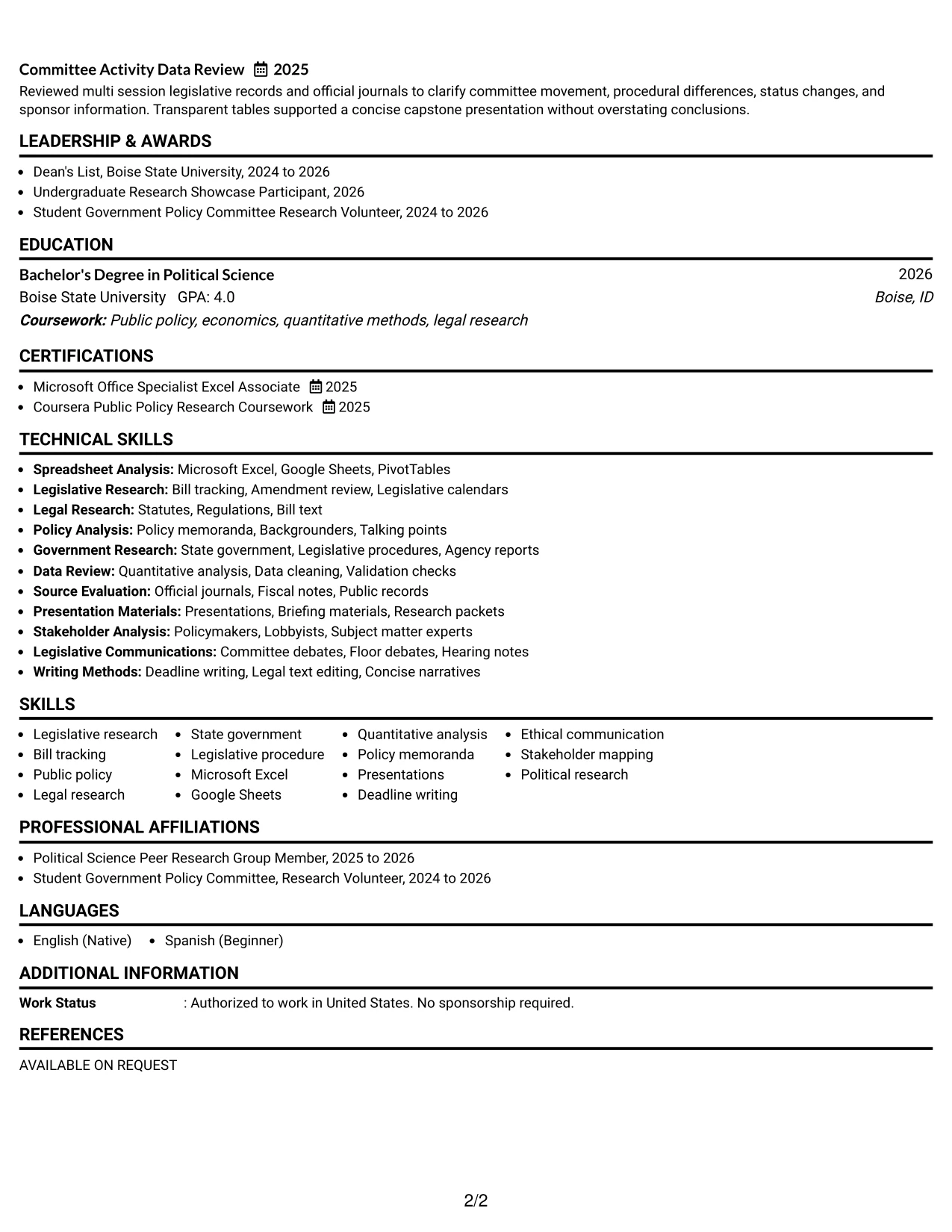 Resume Example Page 2