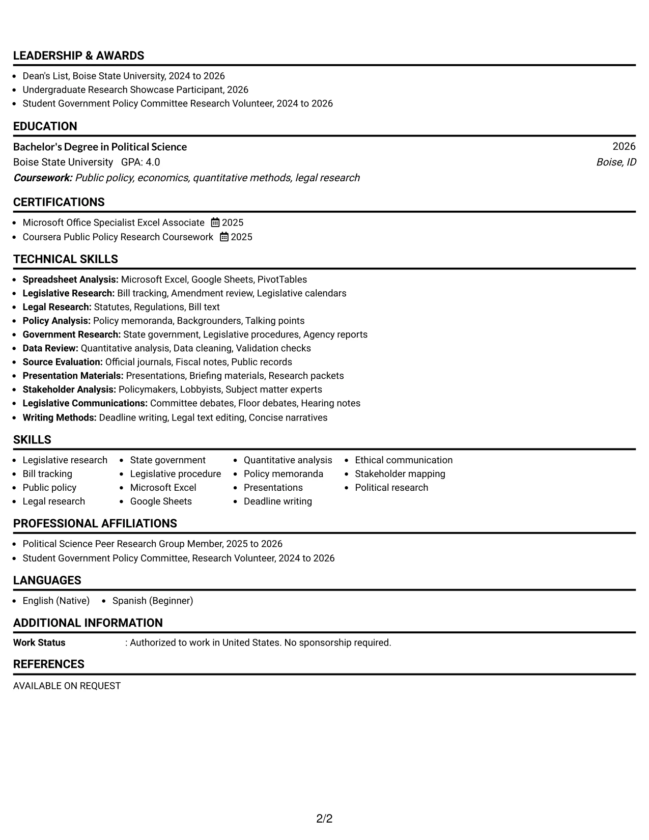 Resume Example Page 2