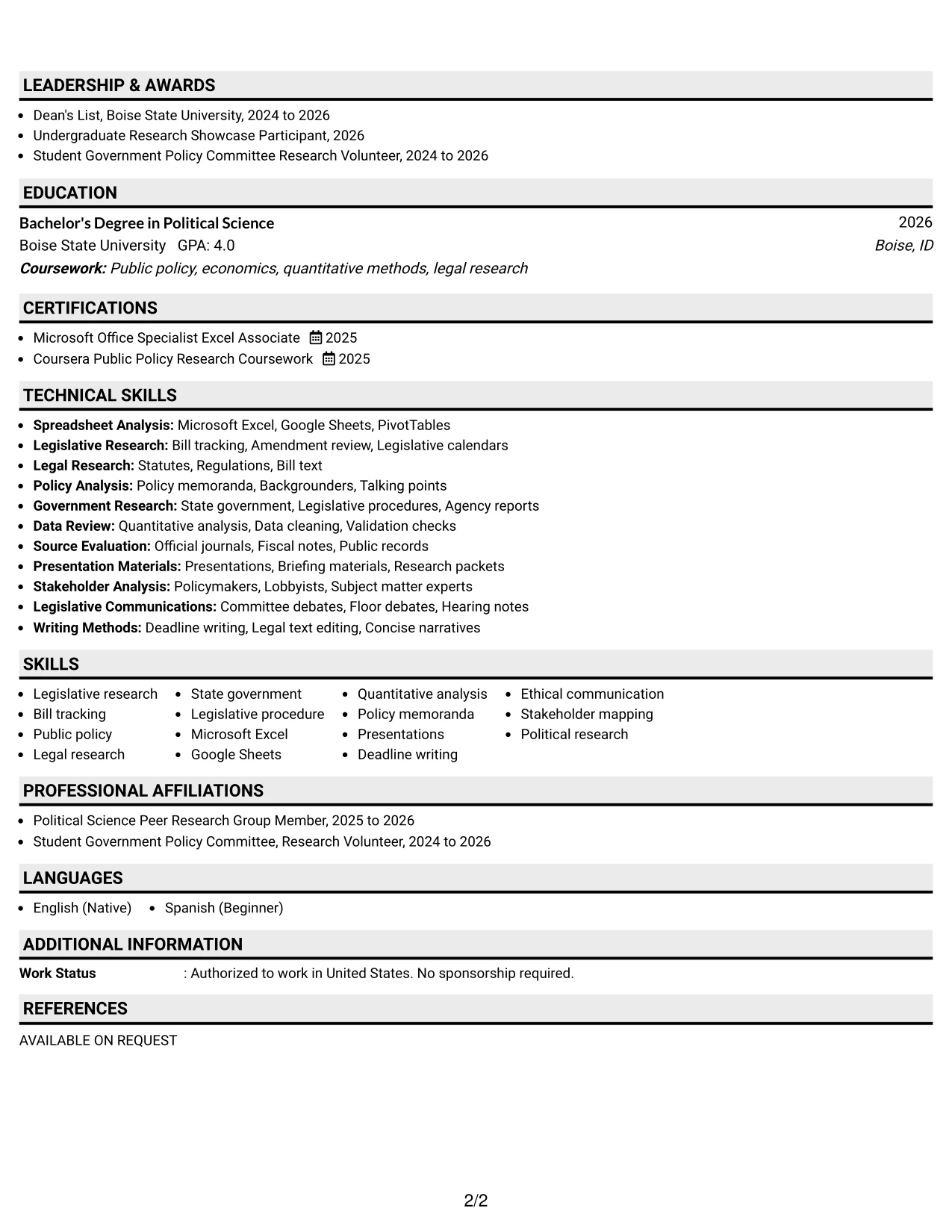 Resume Example Page 2