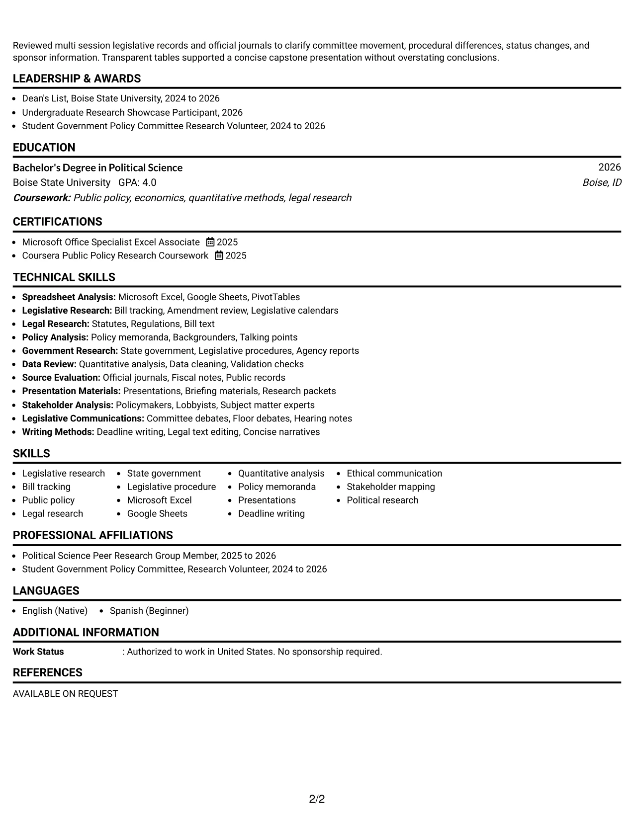 Resume Example Page 2