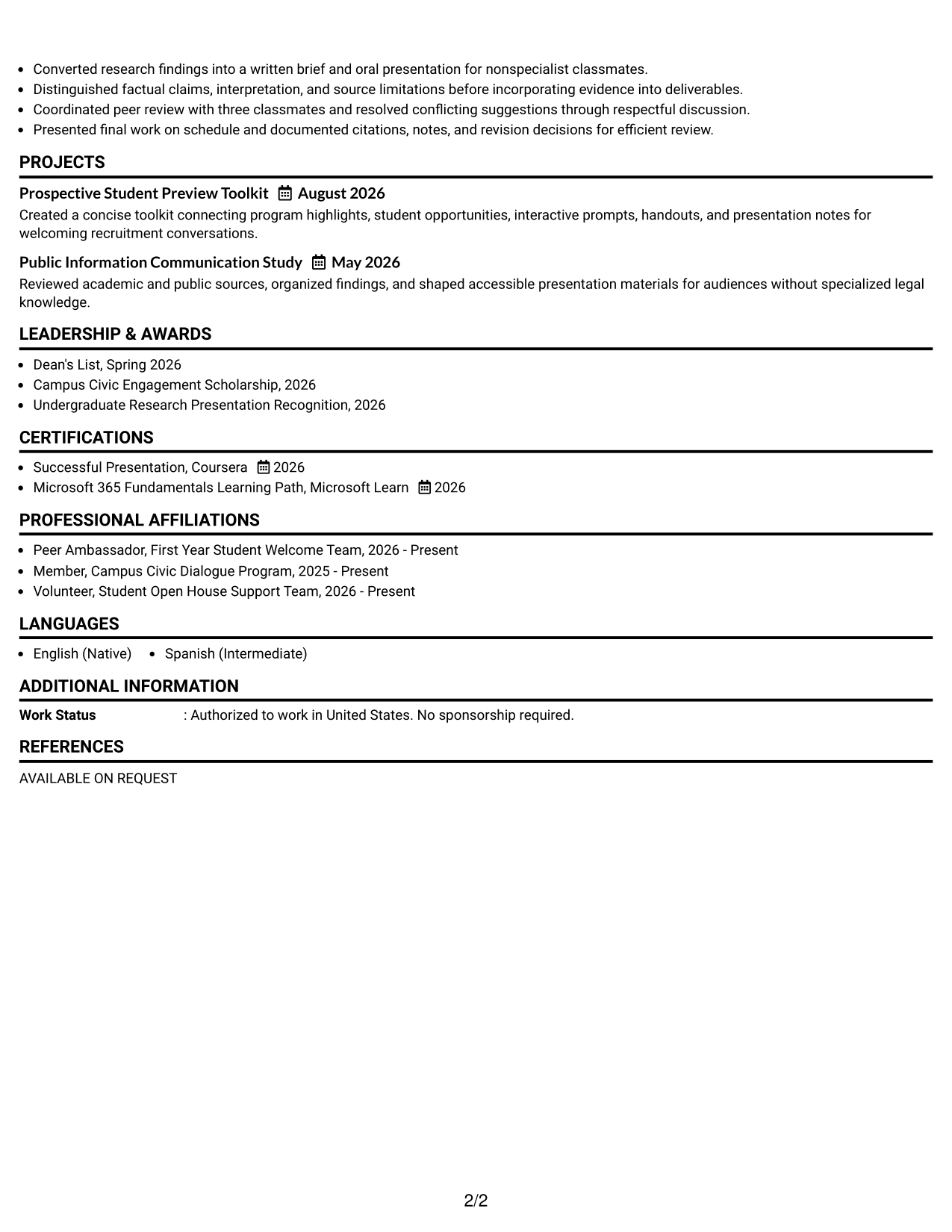 Resume Example Page 2
