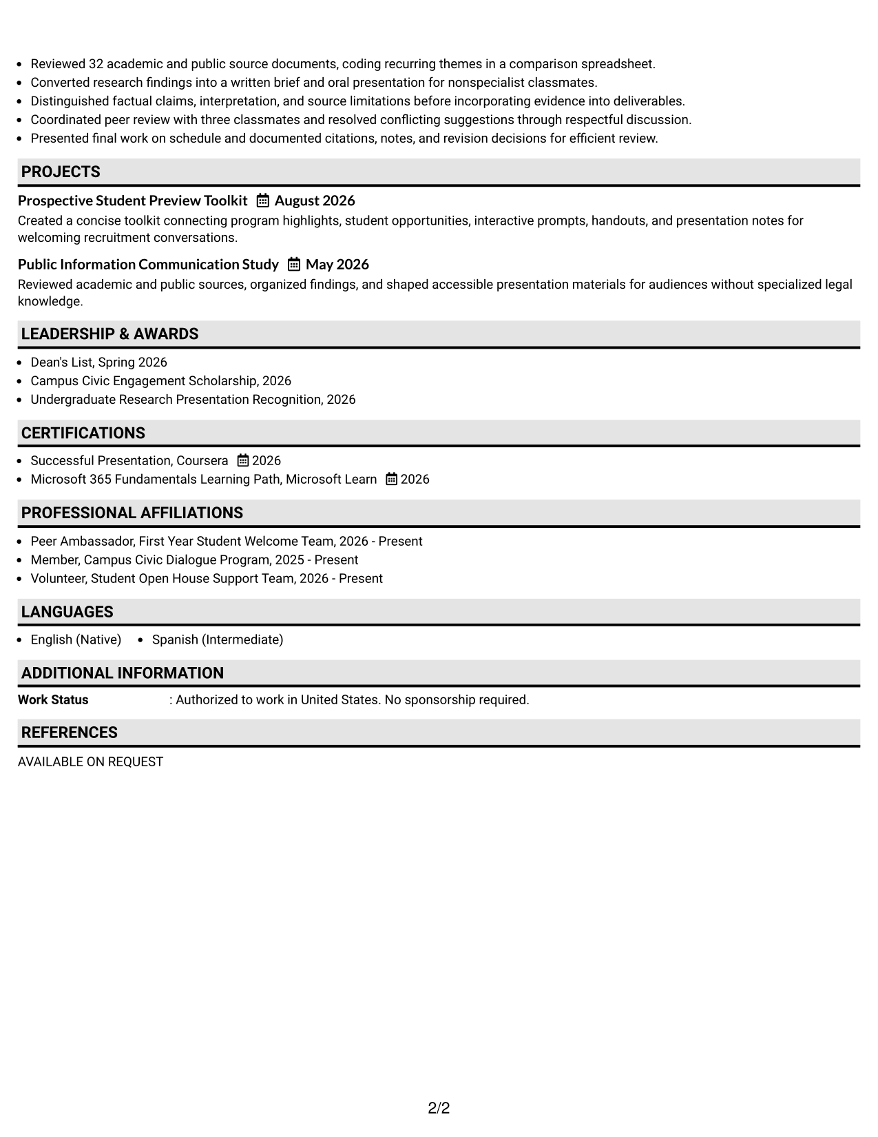 Resume Example Page 2