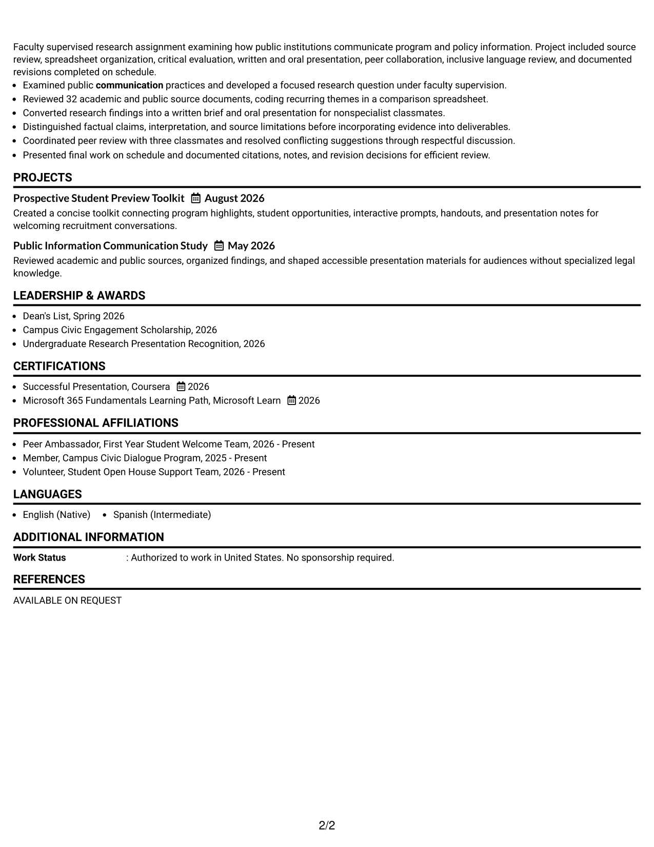 Resume Example Page 2