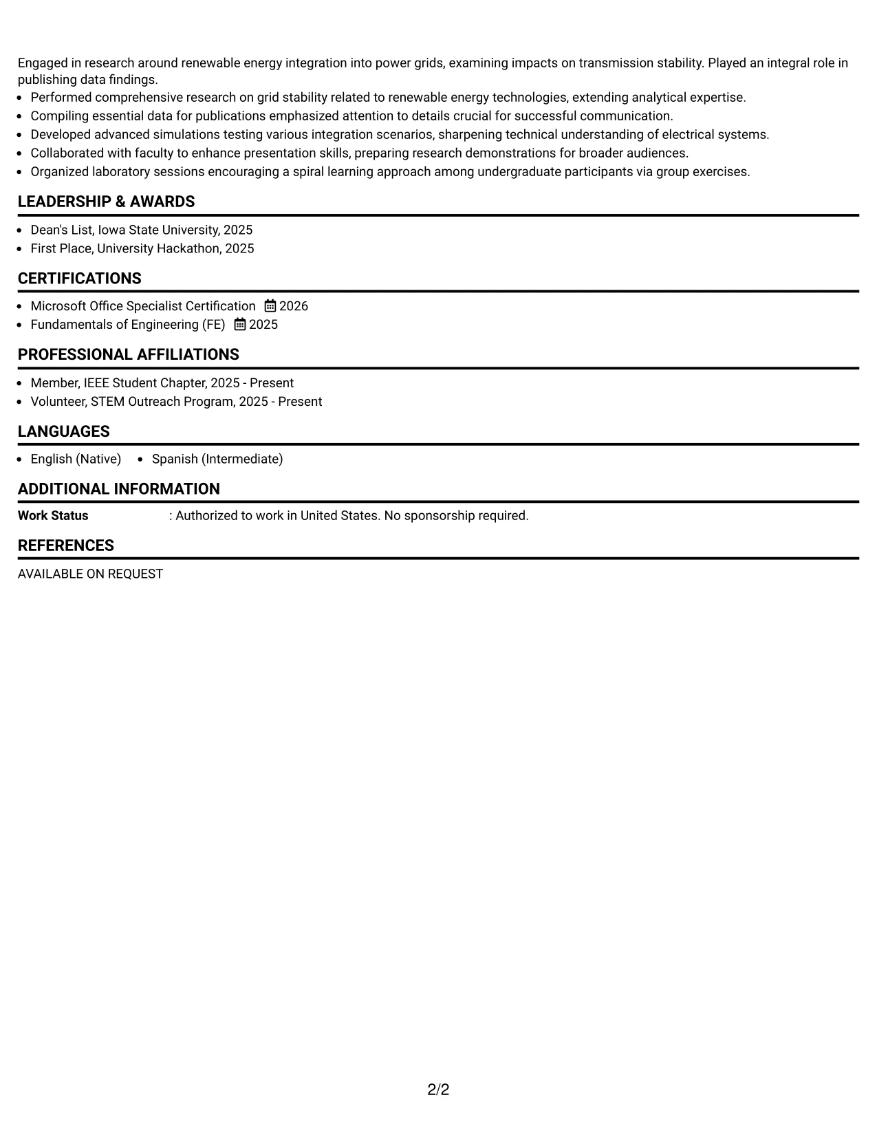 Resume Example Page 2