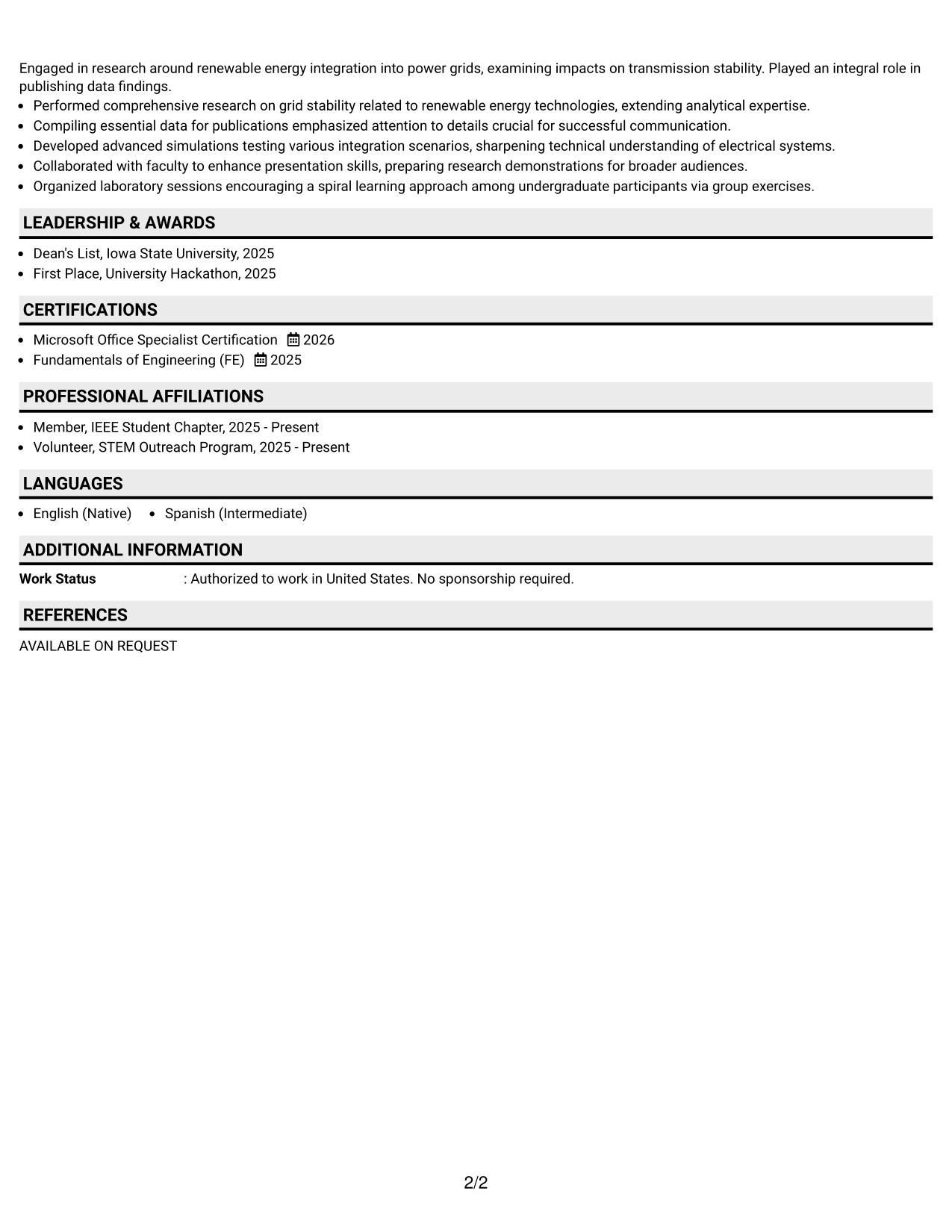 Resume Example Page 2
