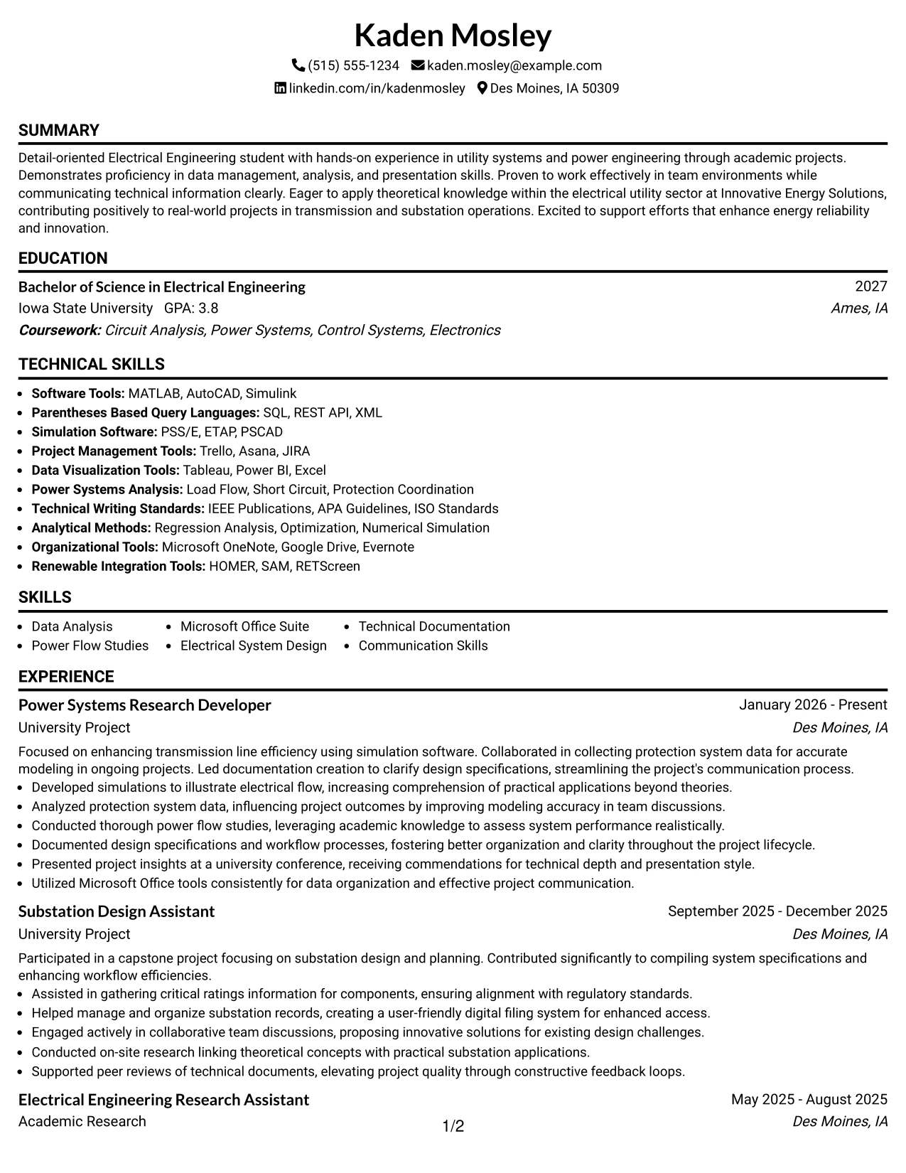 Resume Example Page 1