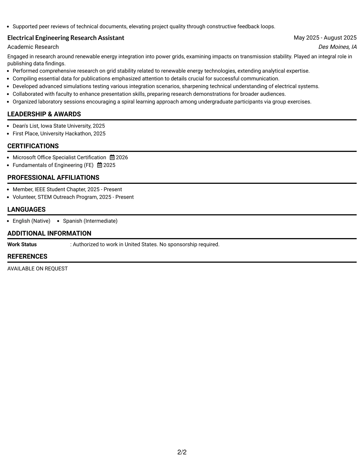 Resume Example Page 2