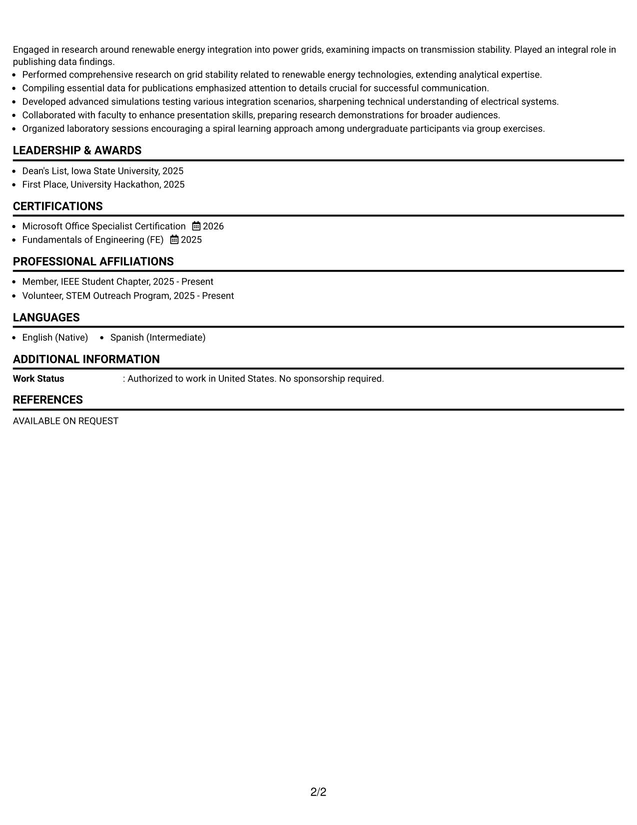 Resume Example Page 2