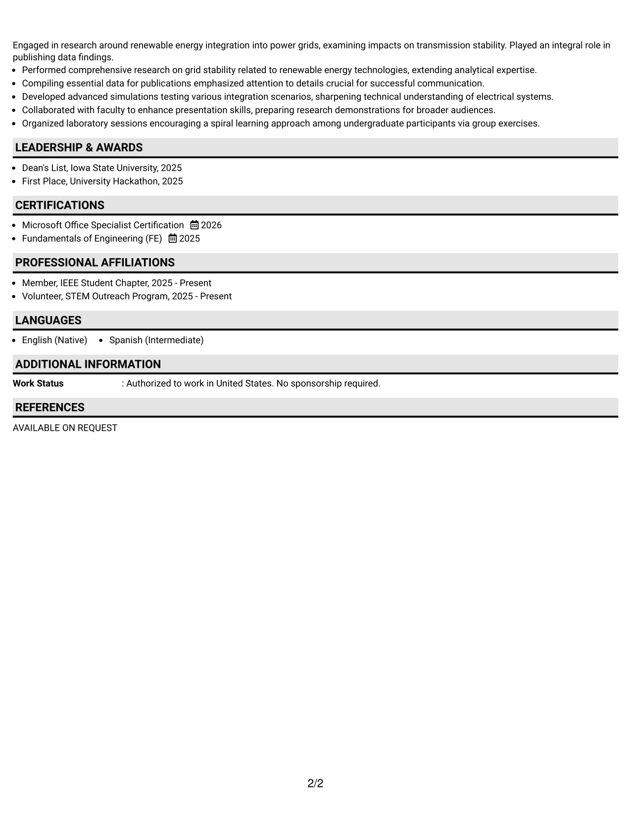 Resume Example Page 2